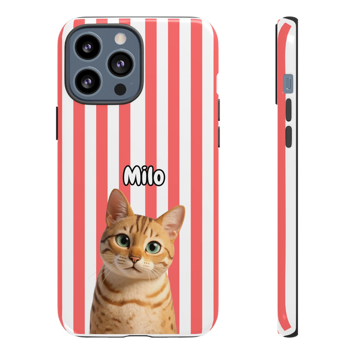 Custom Pet Portrait Tough iPhone Case - Pink Stripes