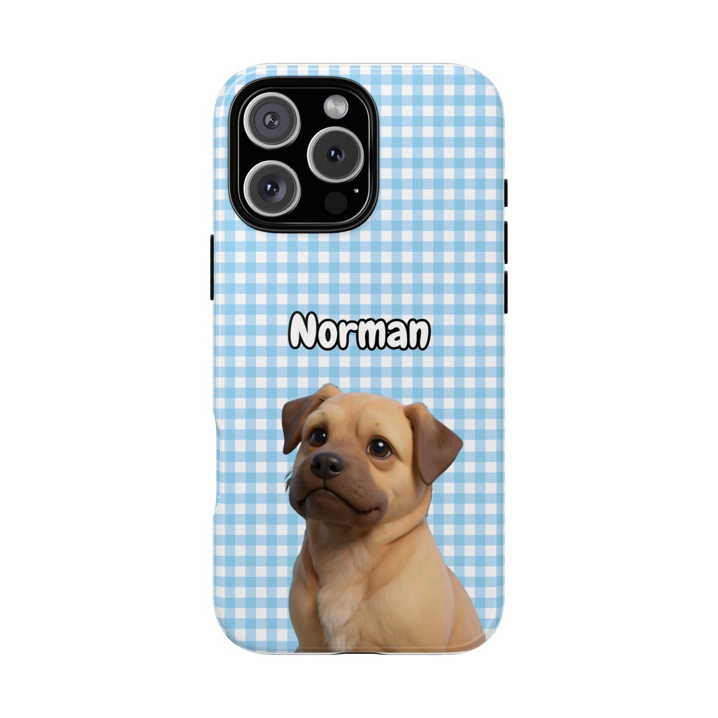 Custom Pet Portrait Tough iPhone Case - Blue Gingham