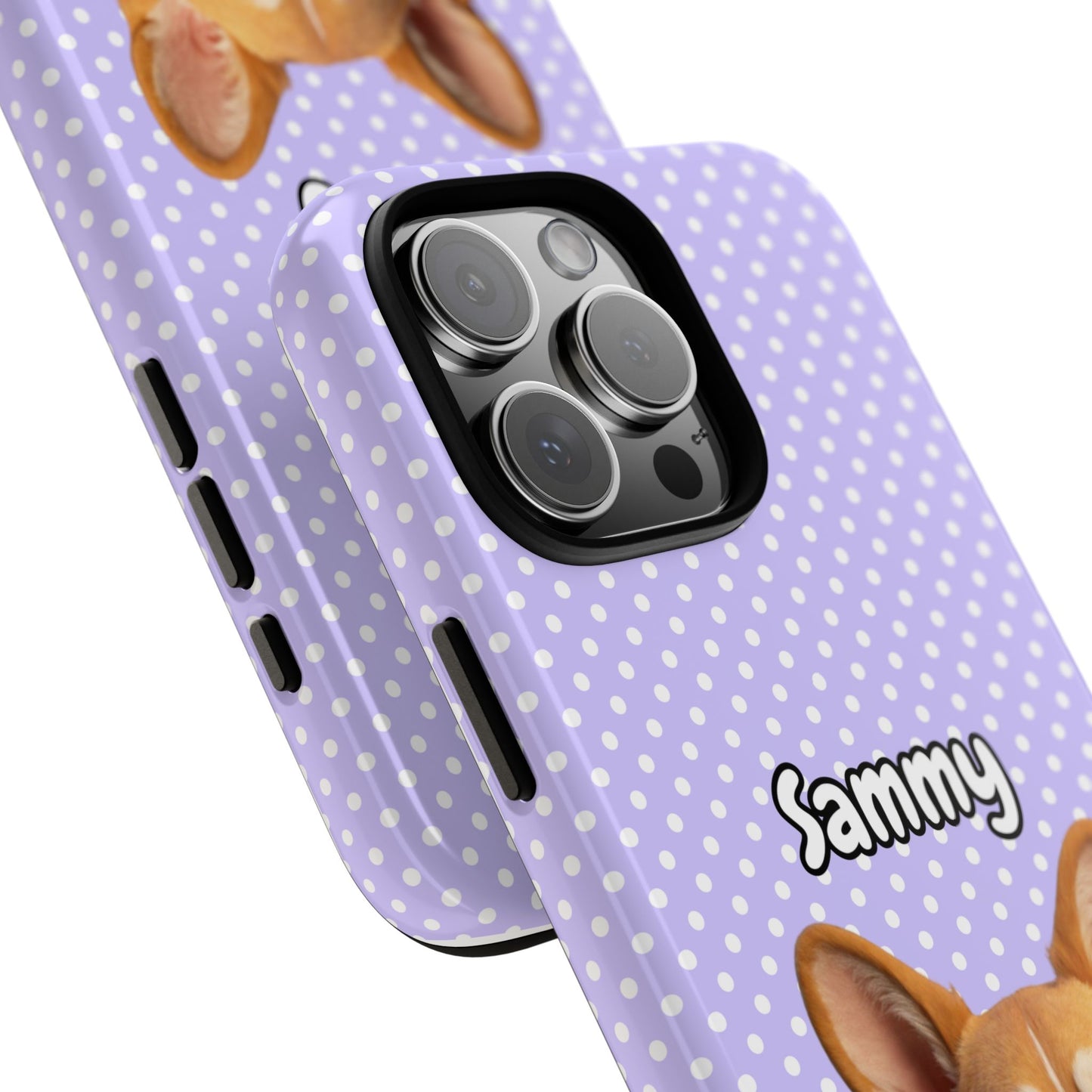 Custom Pet Tough iPhone Case – Purple Polka Dots