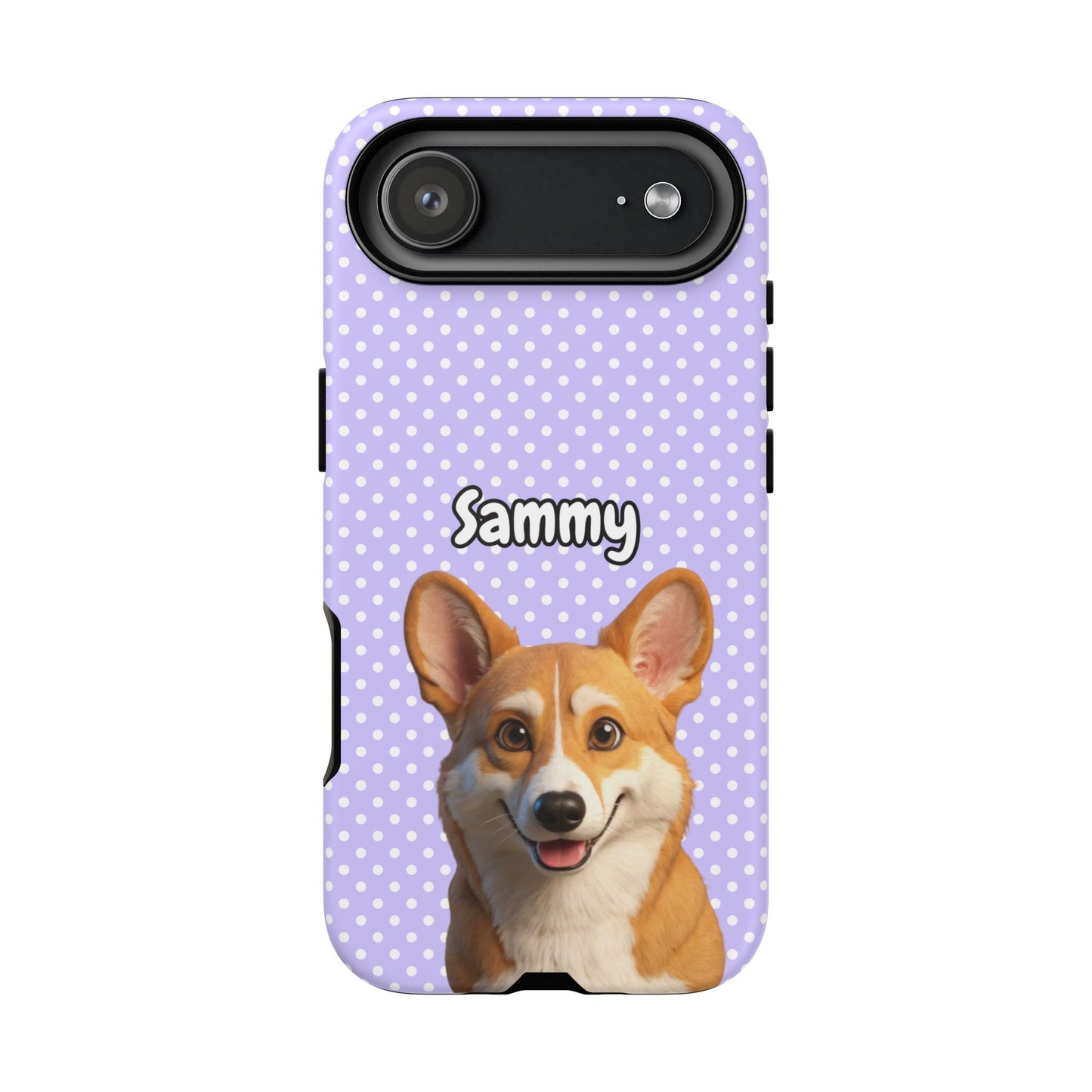 Custom Pet Tough iPhone Case – Purple Polka Dots