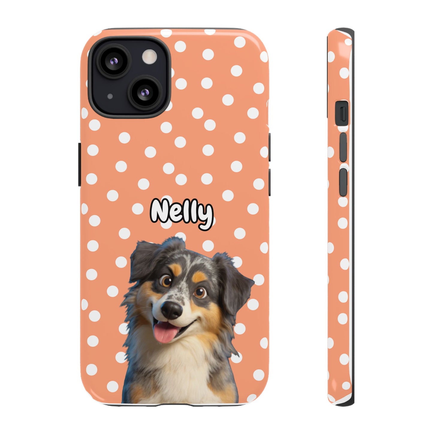 Custom Pet Portrait Tough iPhone Case - Orange Polka Dots