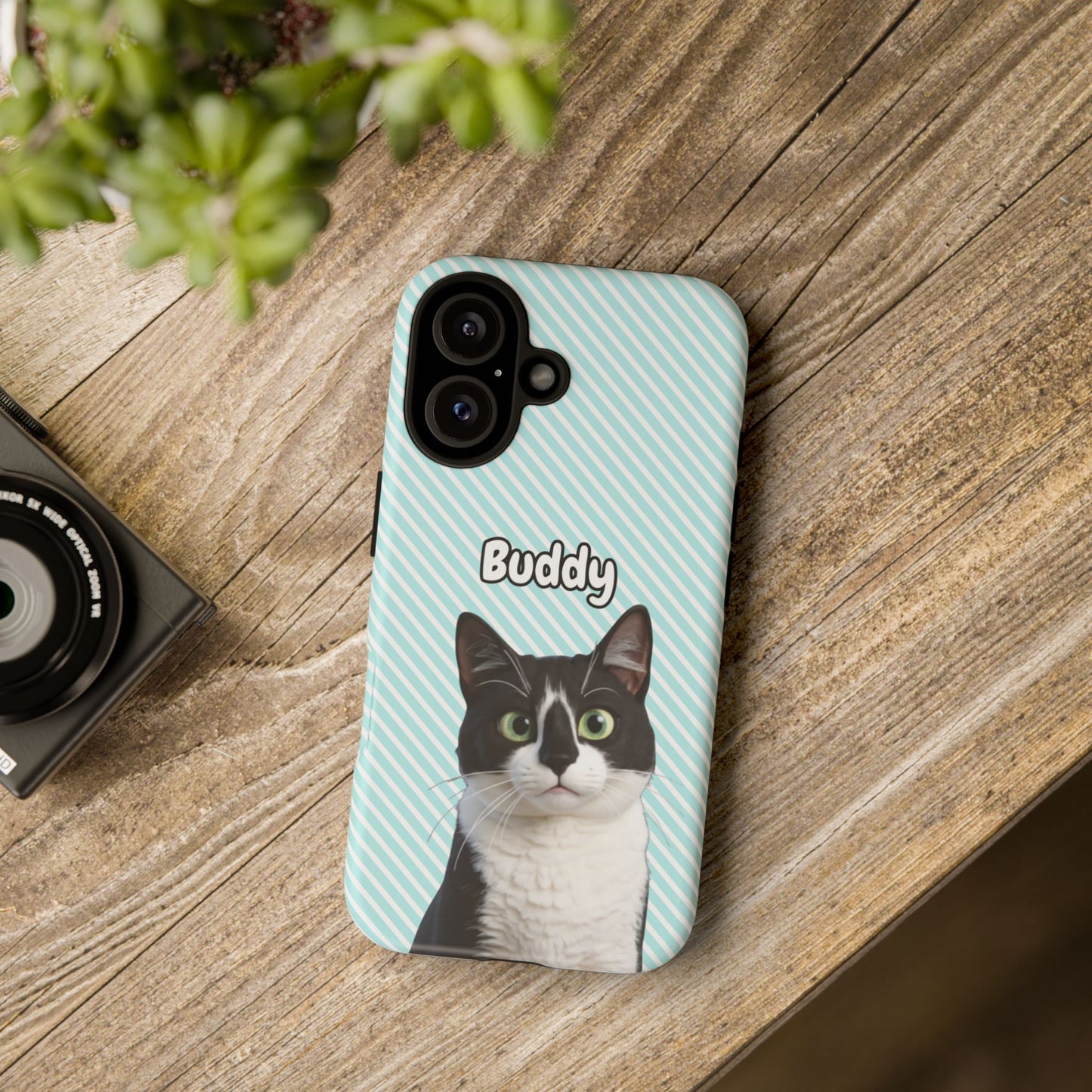 Custom Pet Tough iPhone Case – Teal Stripes