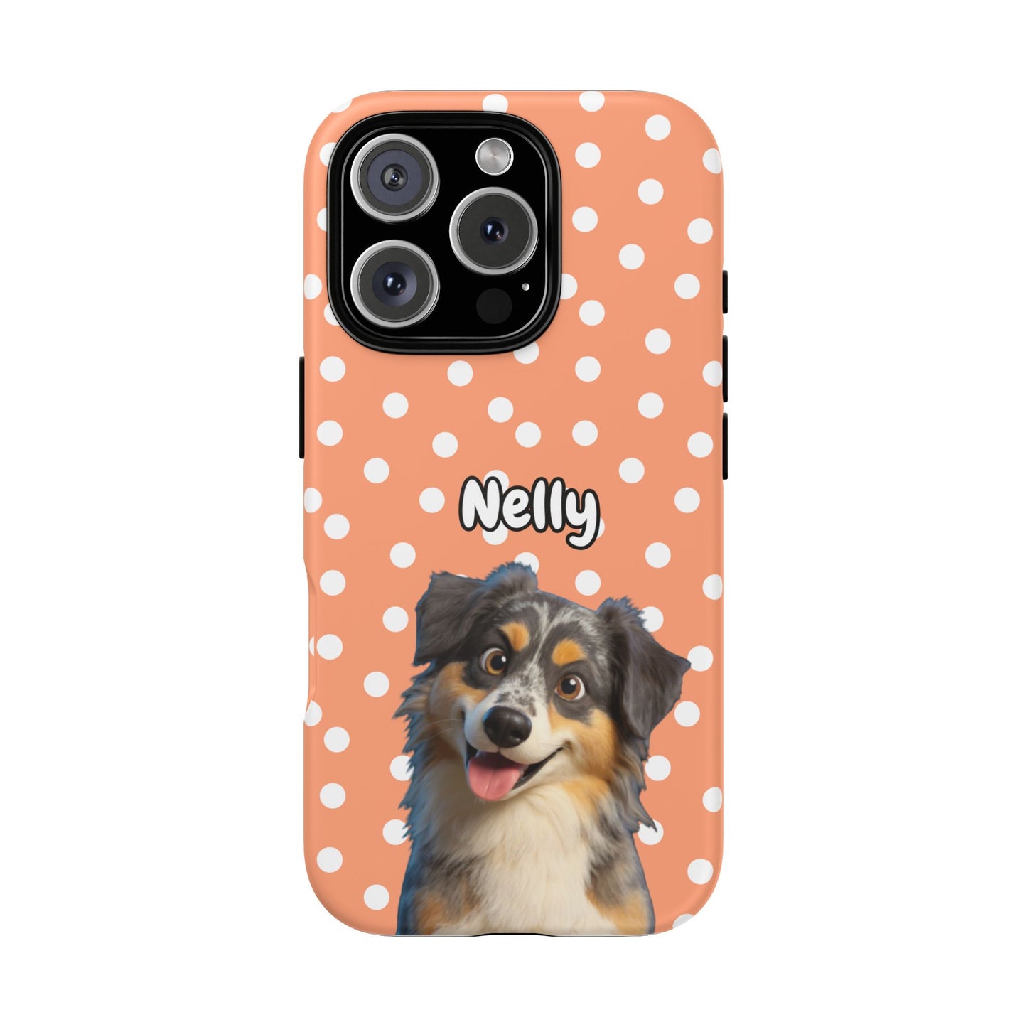 Custom Pet Portrait Tough iPhone Case - Orange Polka Dots