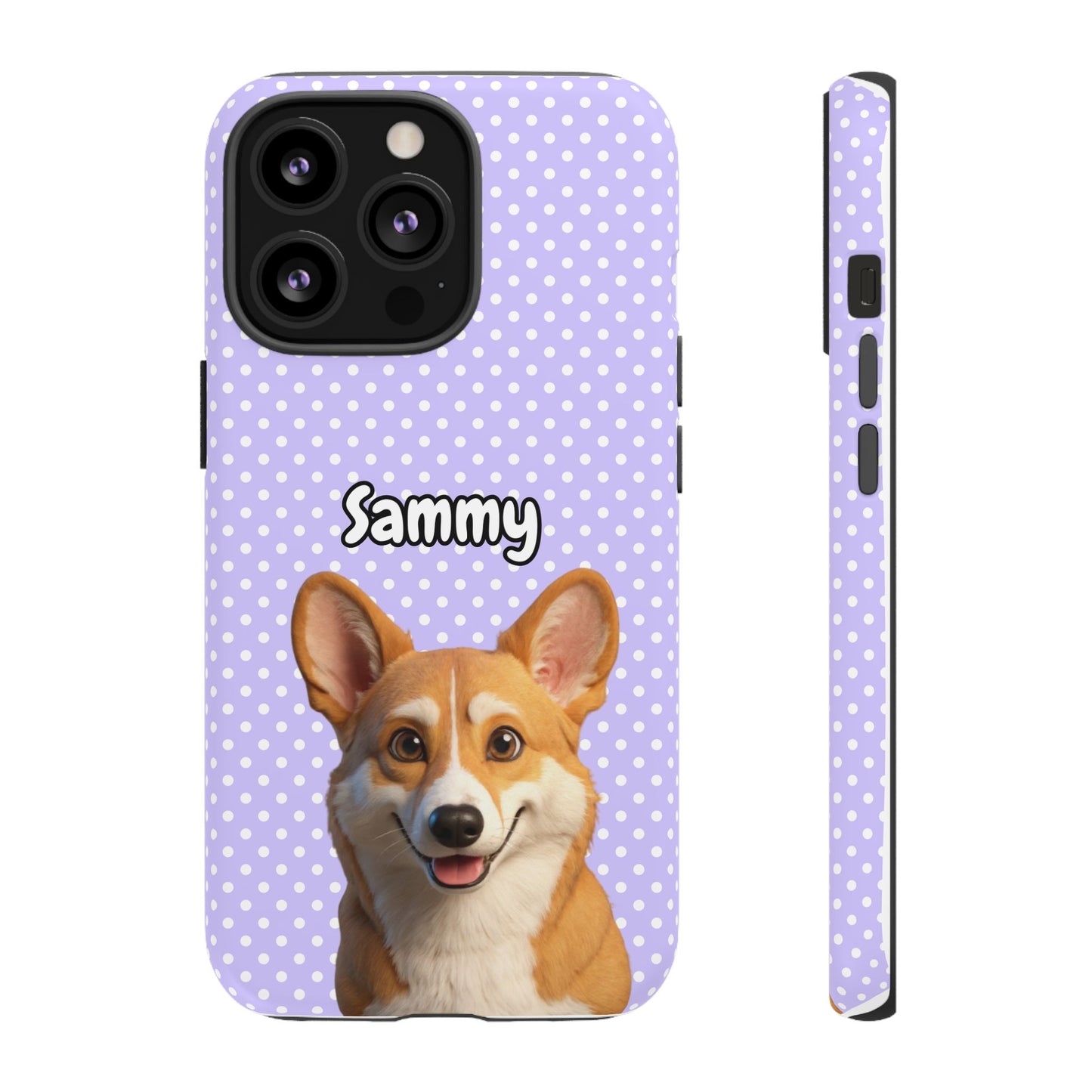 Custom Pet Tough iPhone Case – Purple Polka Dots