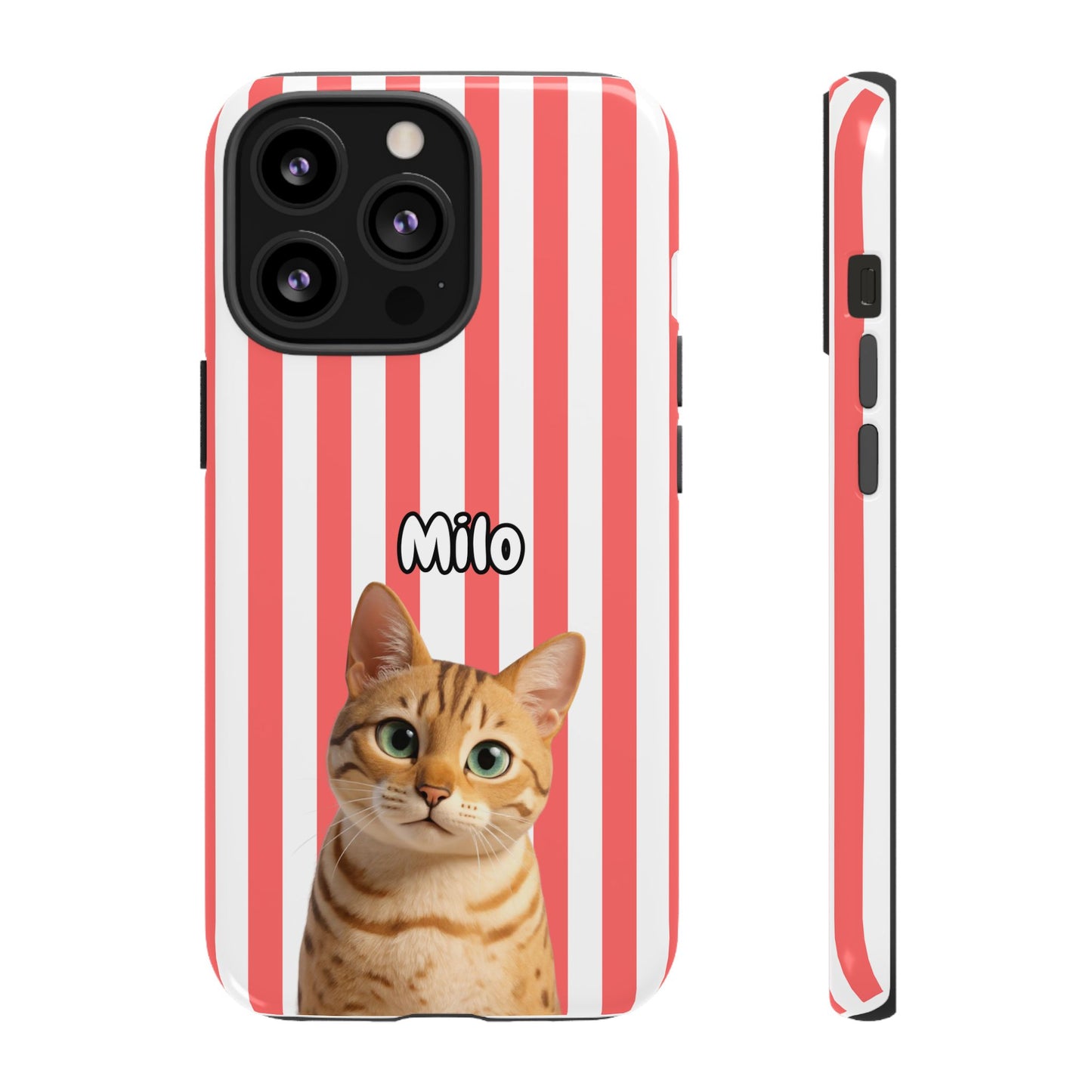 Custom Pet Portrait Tough iPhone Case - Pink Stripes