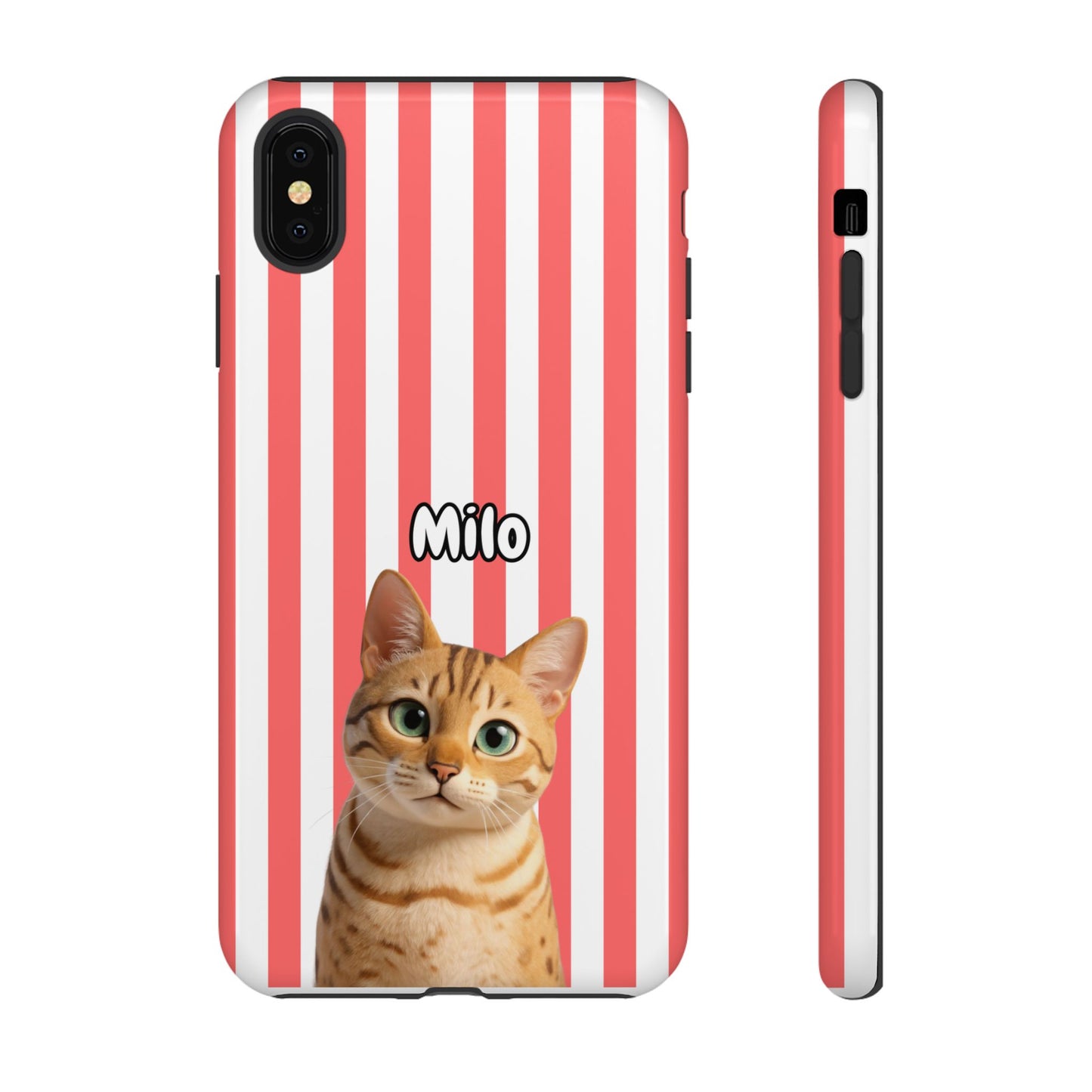 Custom Pet Portrait Tough iPhone Case - Pink Stripes