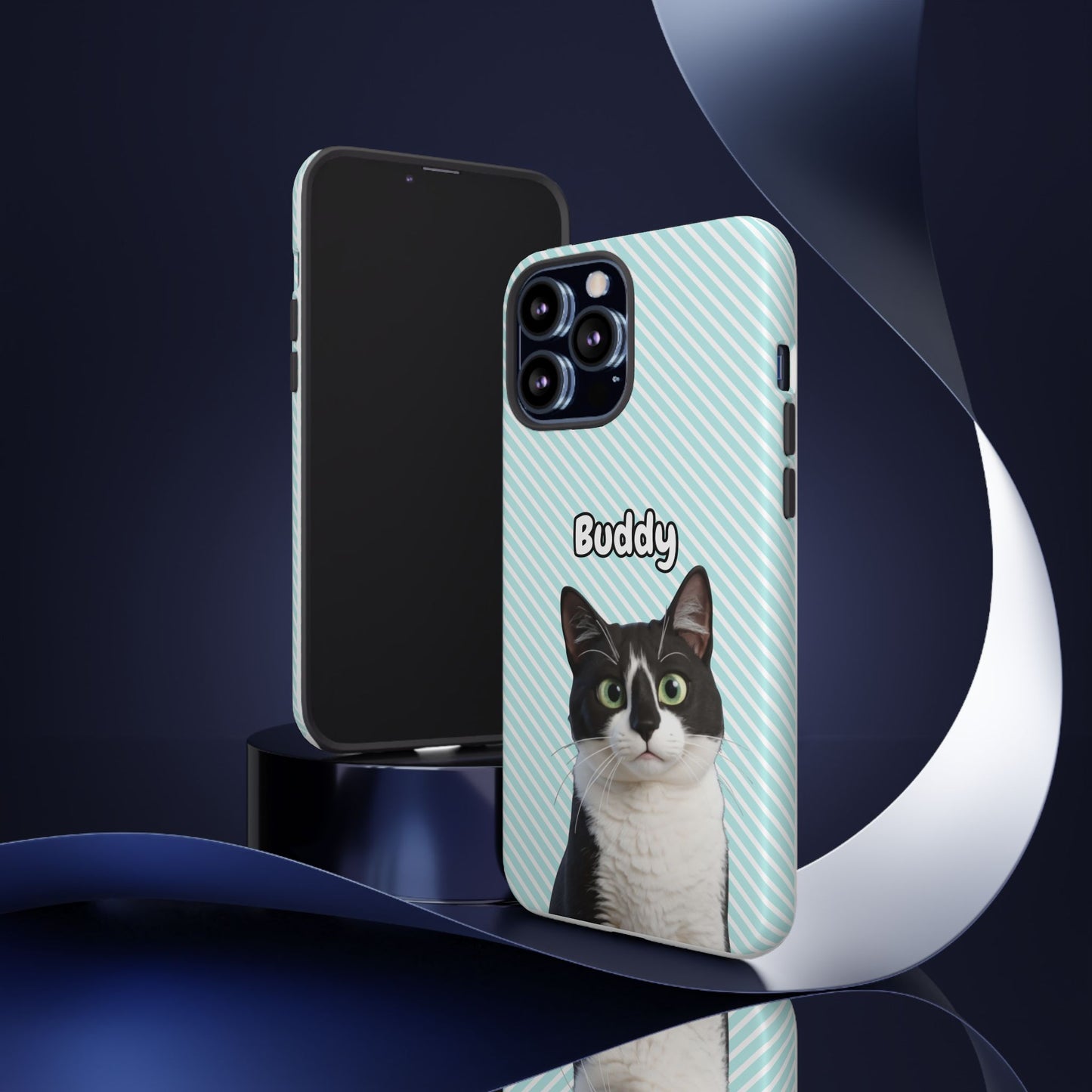 Custom Pet Tough iPhone Case – Teal Stripes