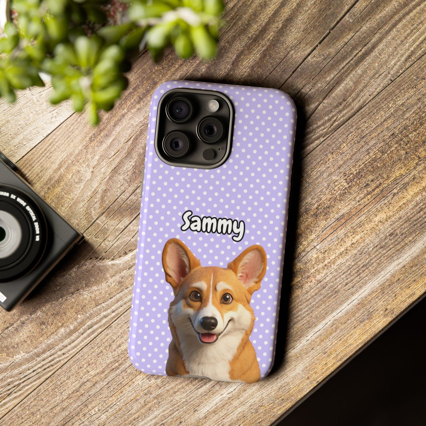 Custom Pet Tough iPhone Case – Purple Polka Dots