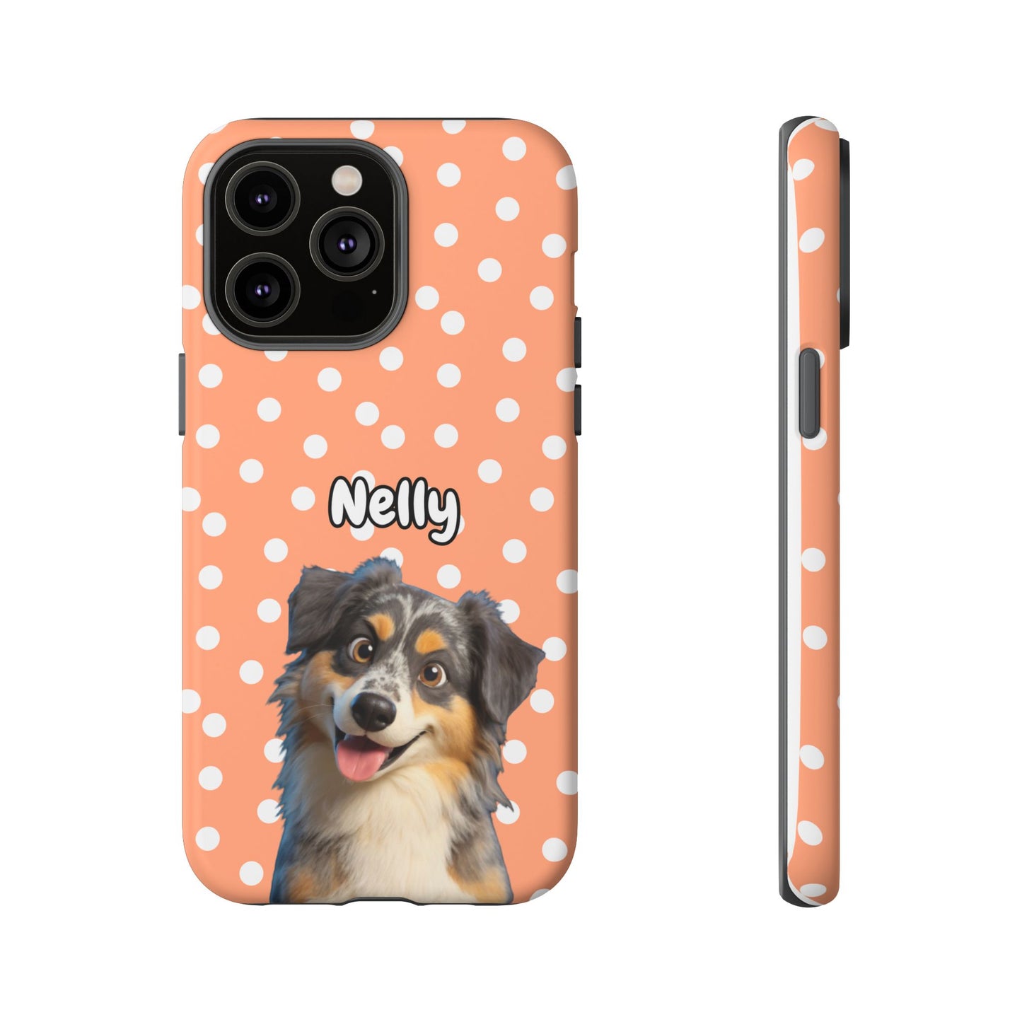 Custom Pet Portrait Tough iPhone Case - Orange Polka Dots