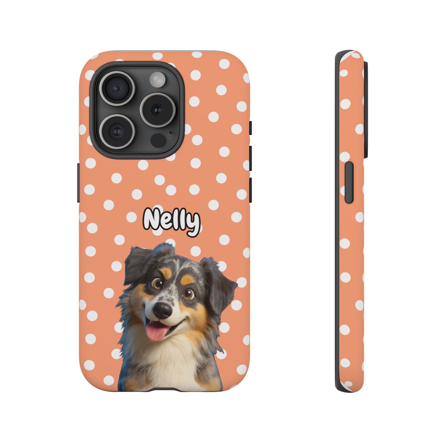 Custom Pet Portrait Tough iPhone Case - Orange Polka Dots