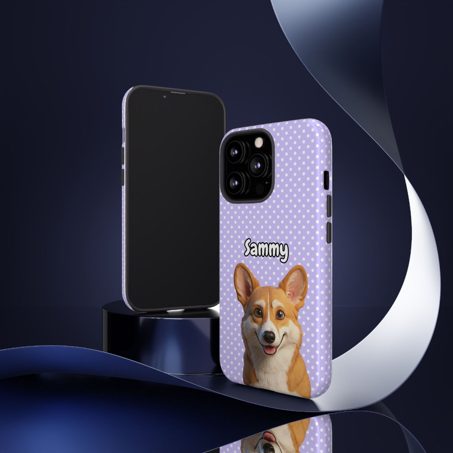 Custom Pet Tough iPhone Case – Purple Polka Dots