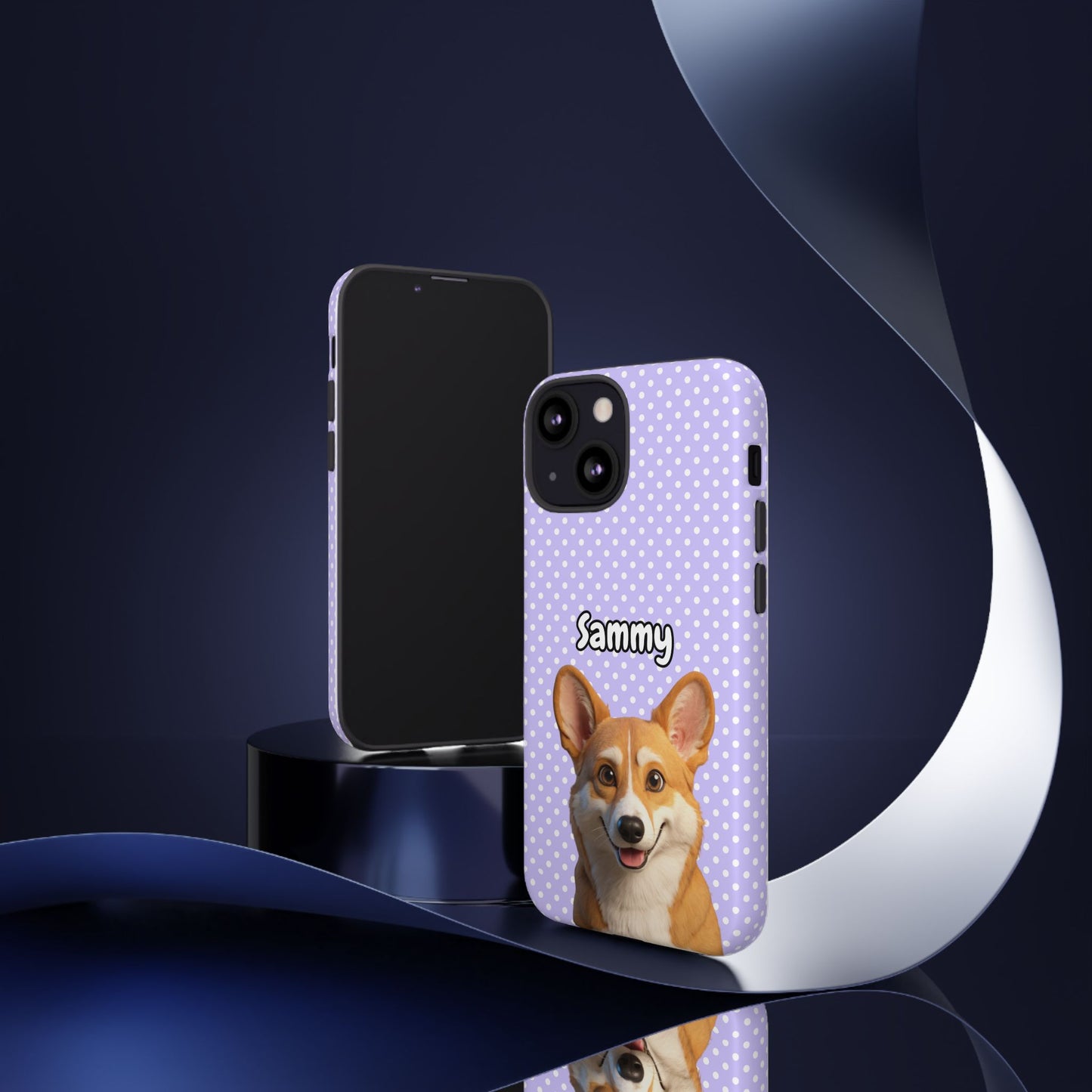 Custom Pet Tough iPhone Case – Purple Polka Dots