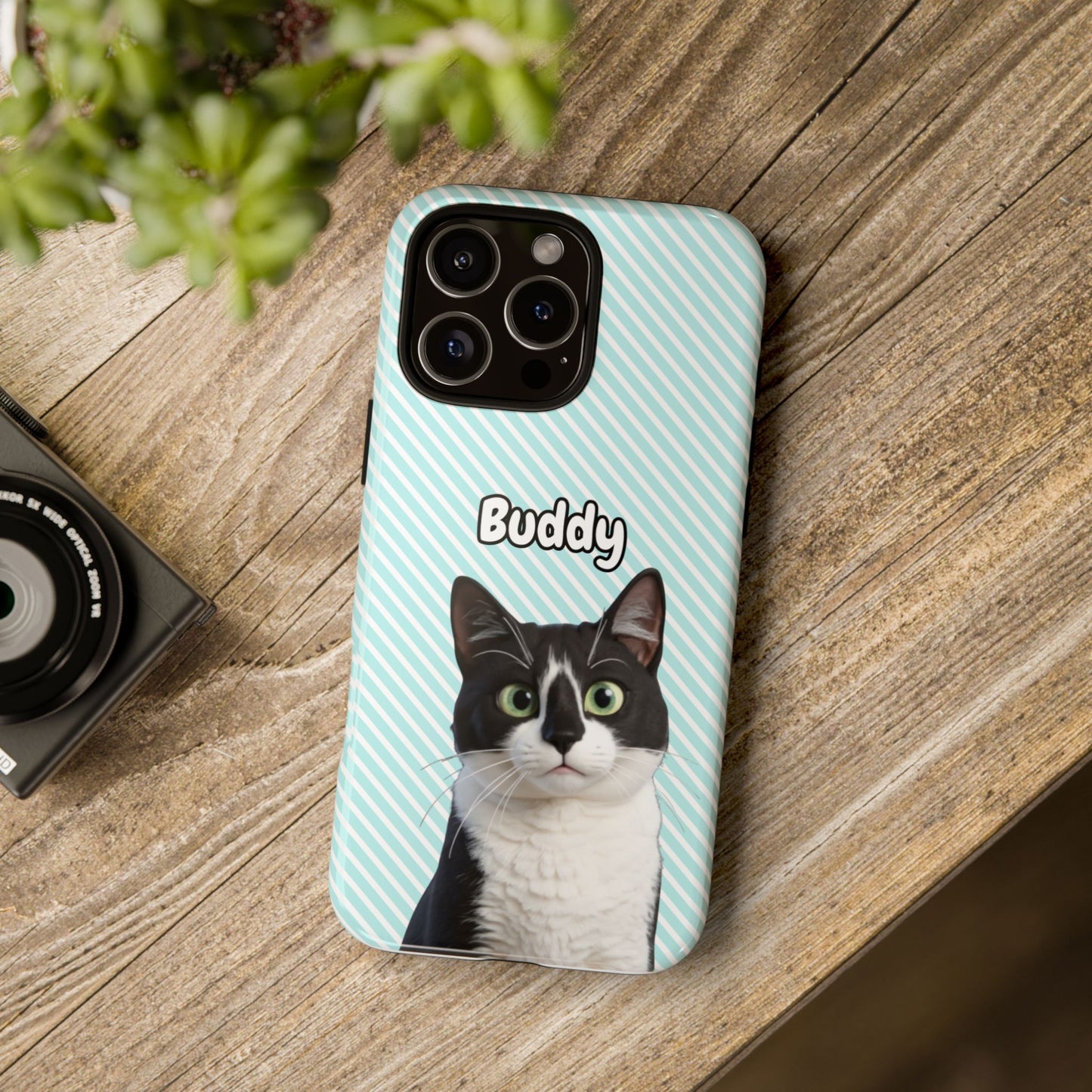 Custom Pet Tough iPhone Case – Teal Stripes
