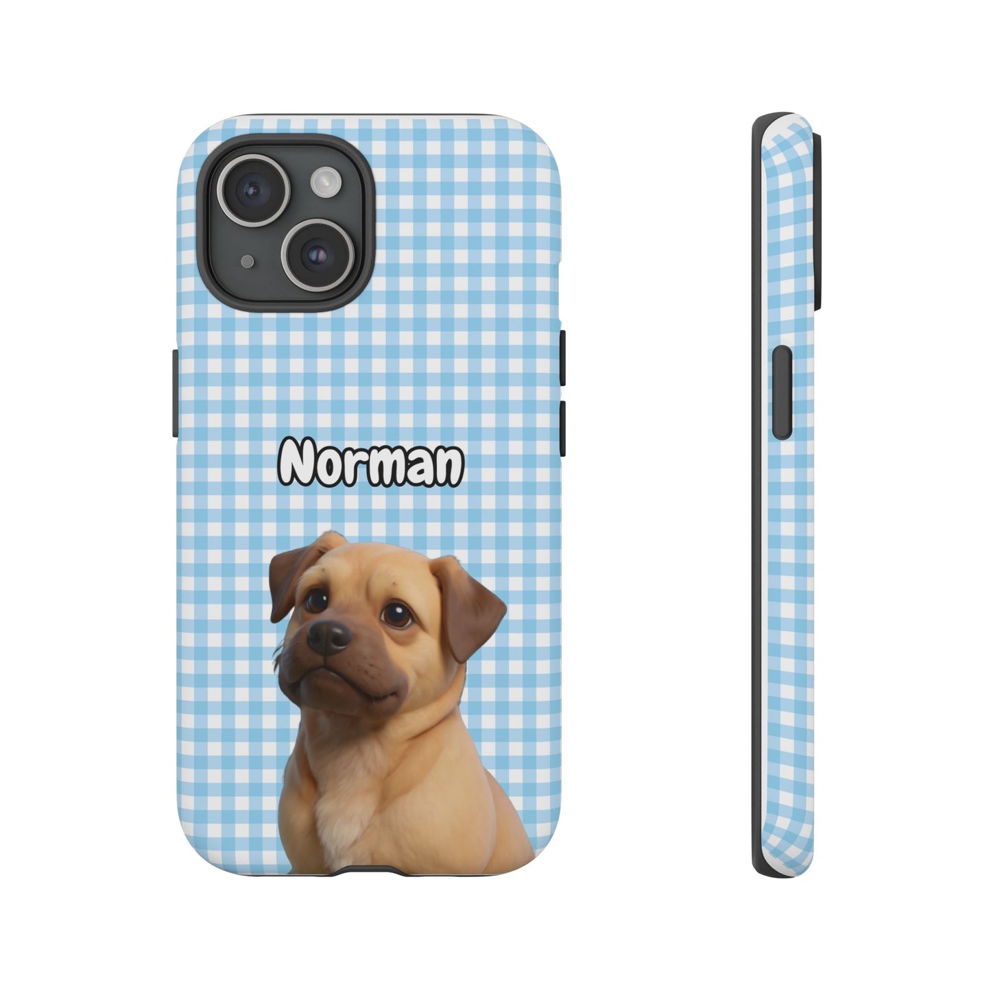 Custom Pet Portrait Tough iPhone Case - Blue Gingham