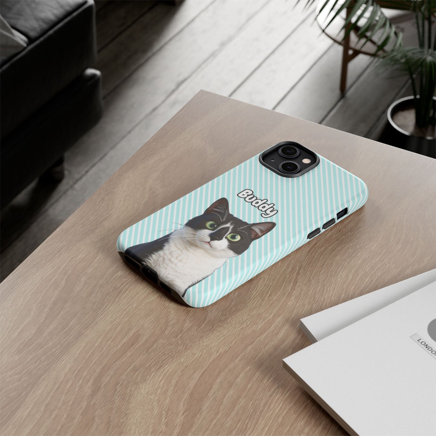 Custom Pet Tough iPhone Case – Teal Stripes