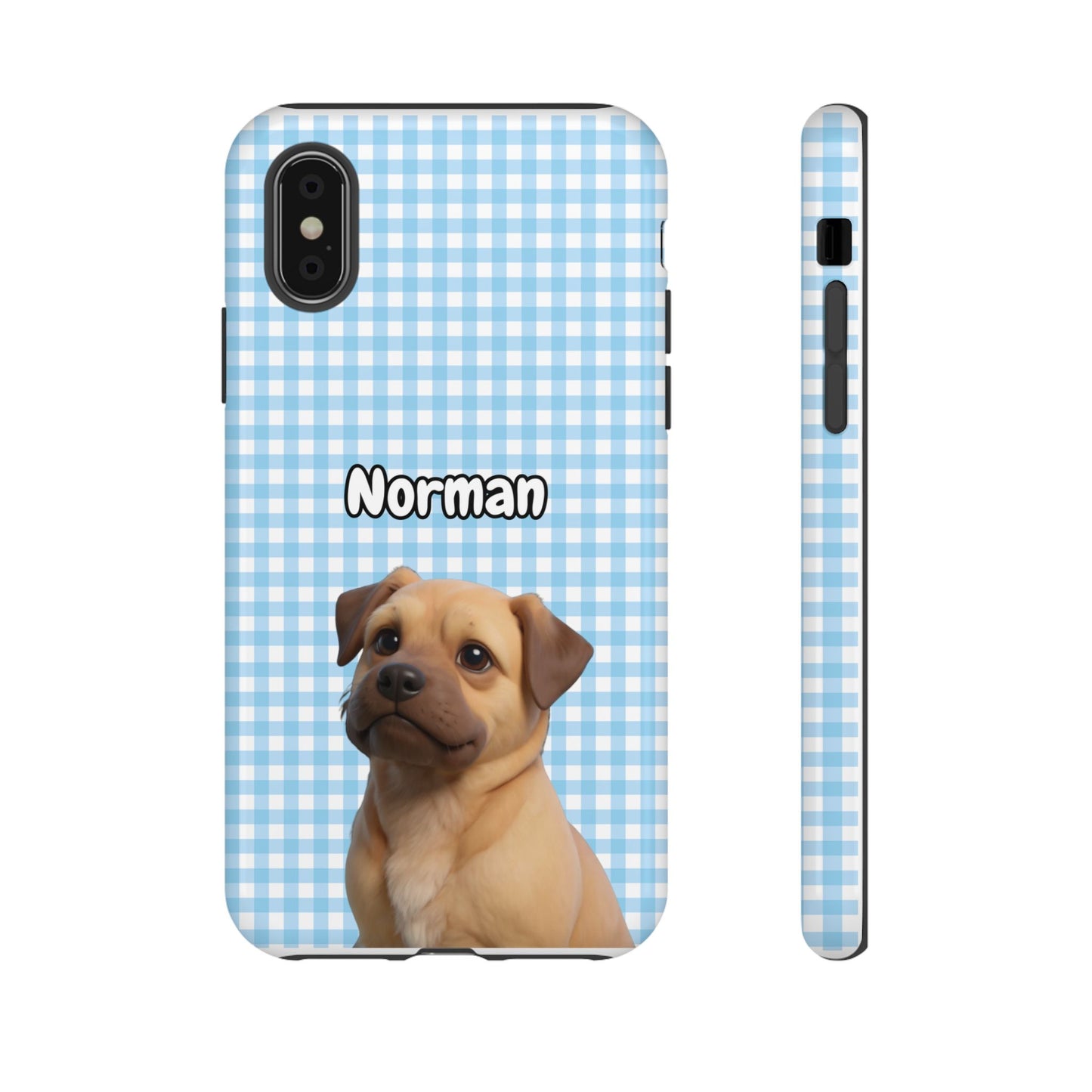 Custom Pet Portrait Tough iPhone Case - Blue Gingham