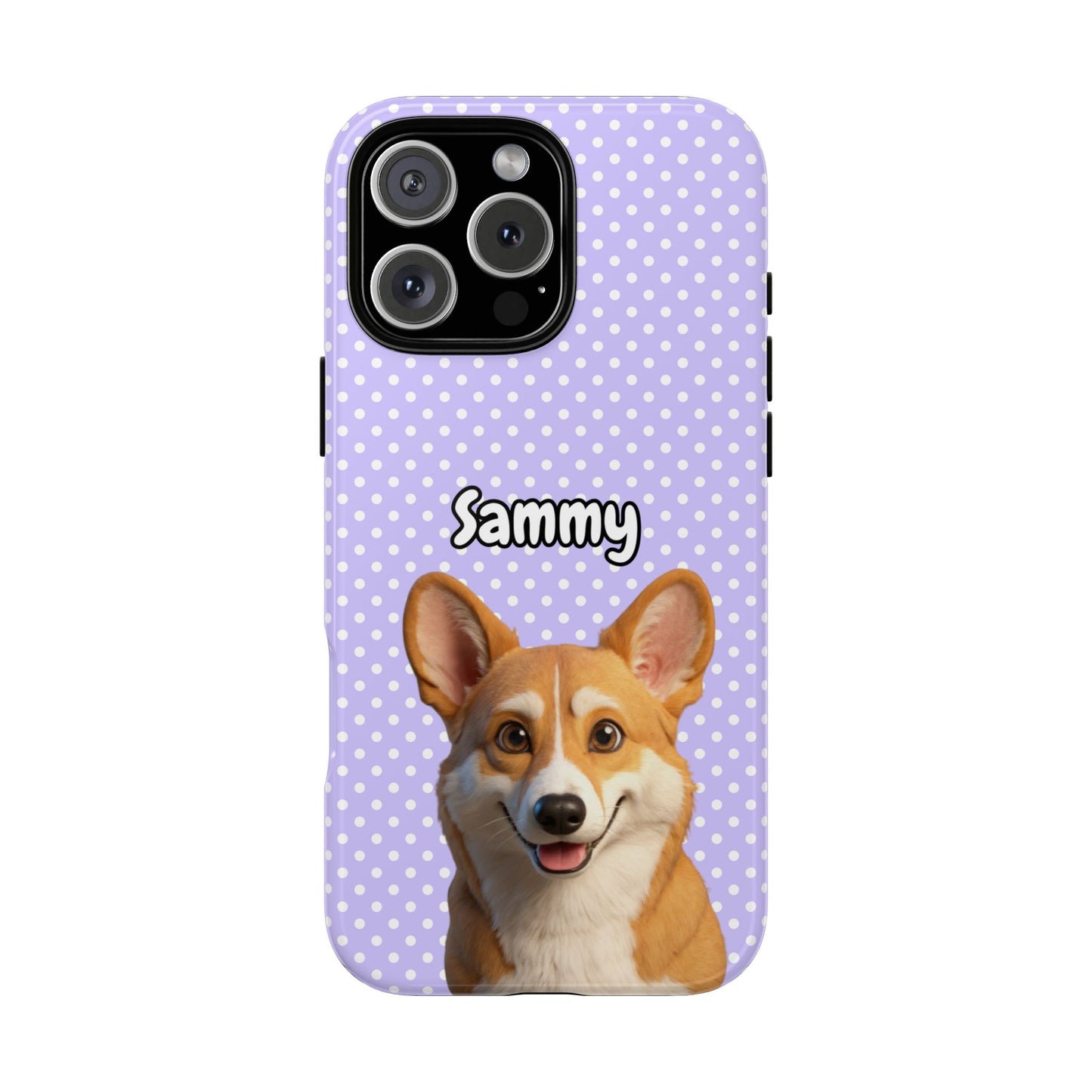 Custom Pet Tough iPhone Case – Purple Polka Dots