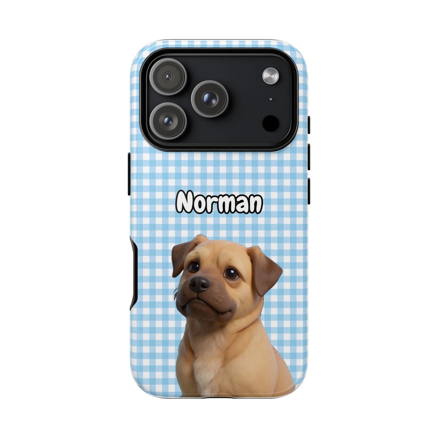 Custom Pet Portrait Tough iPhone Case - Blue Gingham