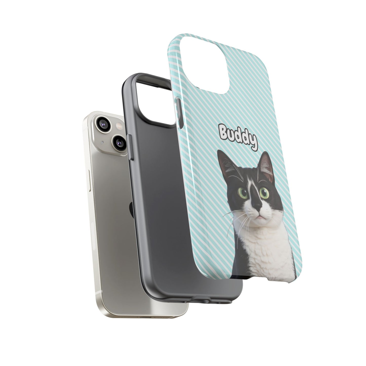 Custom Pet Tough iPhone Case – Teal Stripes