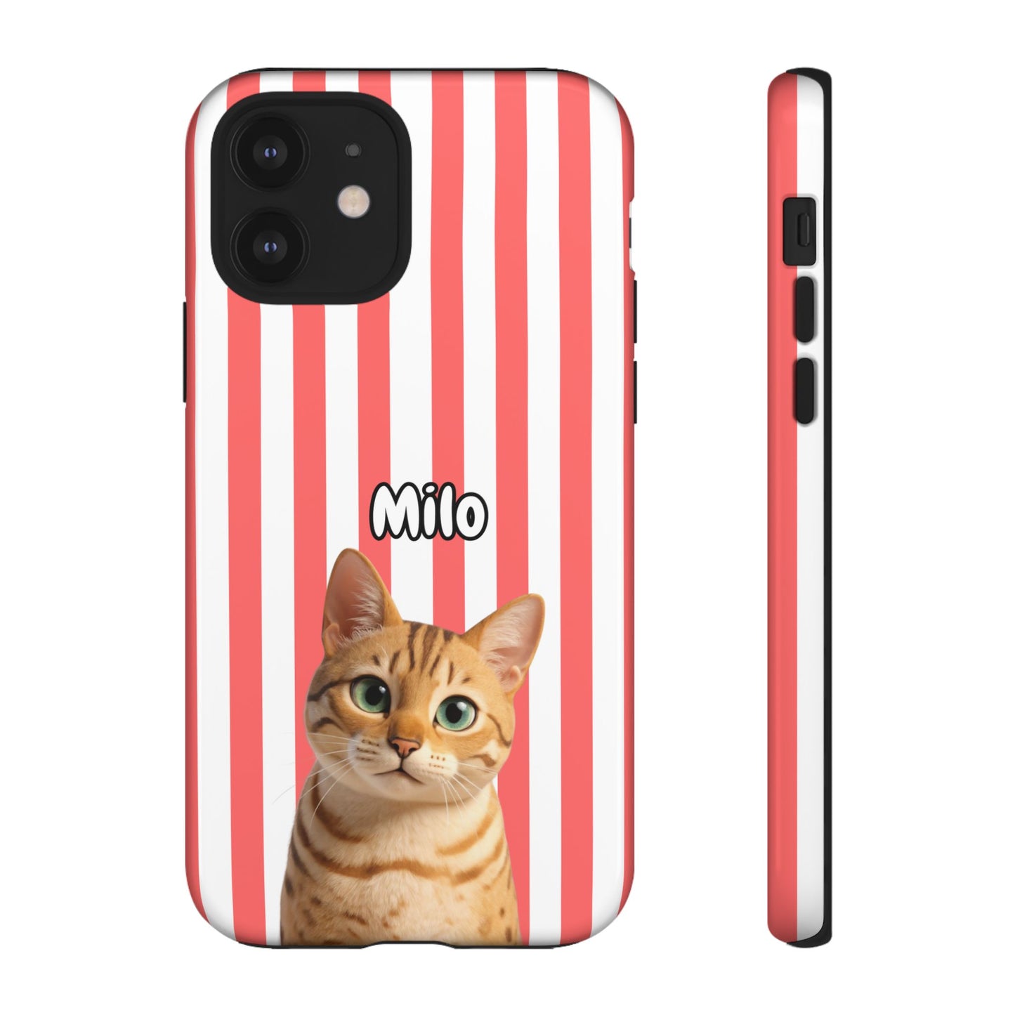 Custom Pet Portrait Tough iPhone Case - Pink Stripes