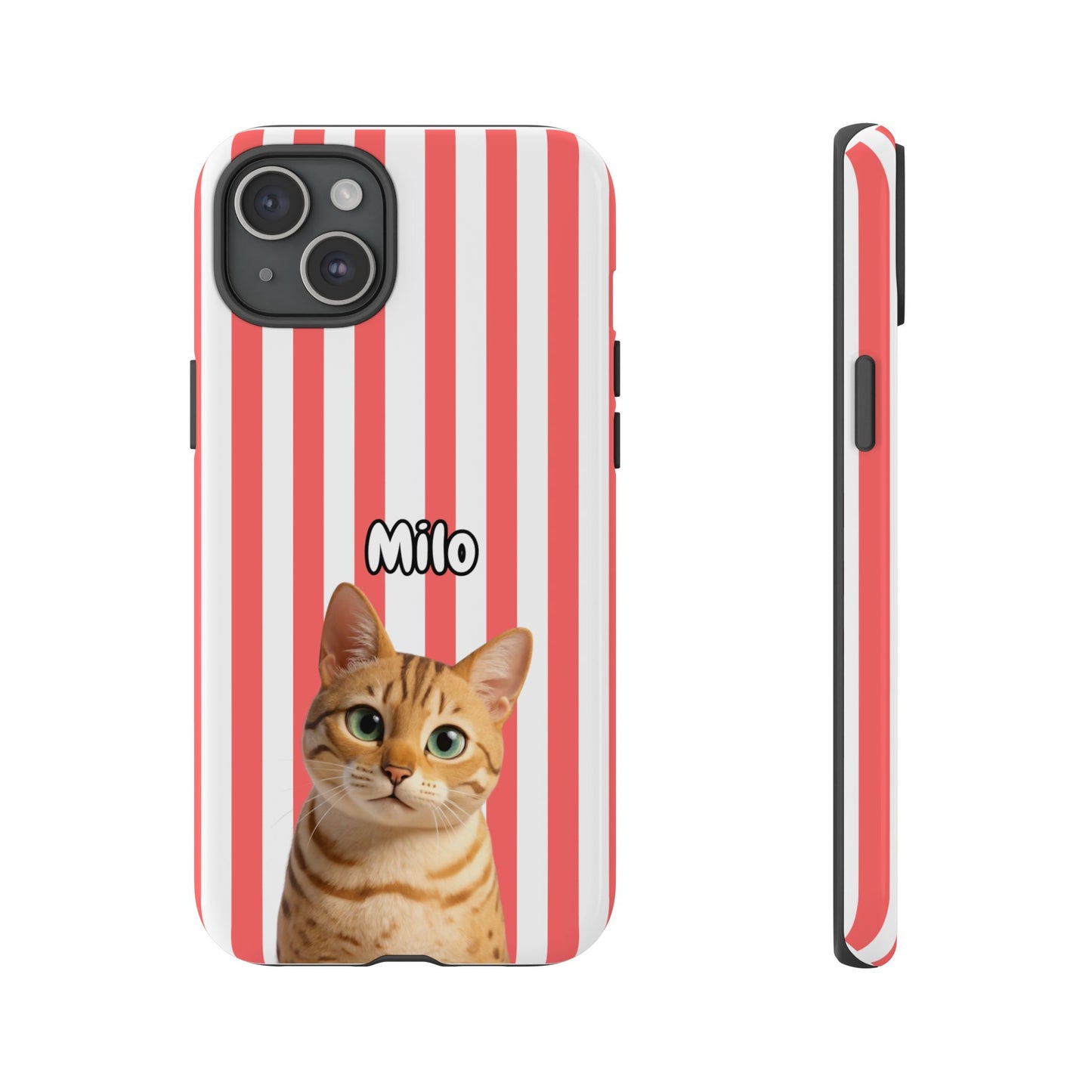 Custom Pet Portrait Tough iPhone Case - Pink Stripes