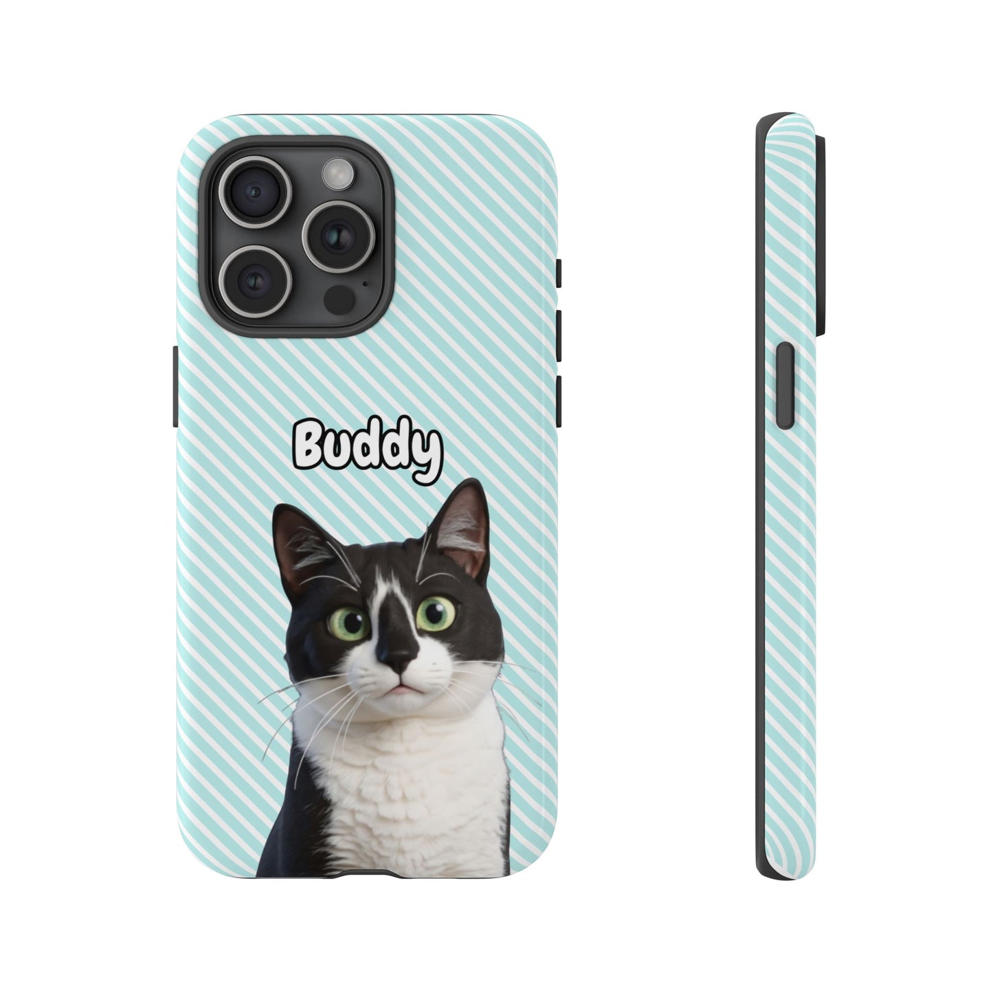 Custom Pet Tough iPhone Case – Teal Stripes