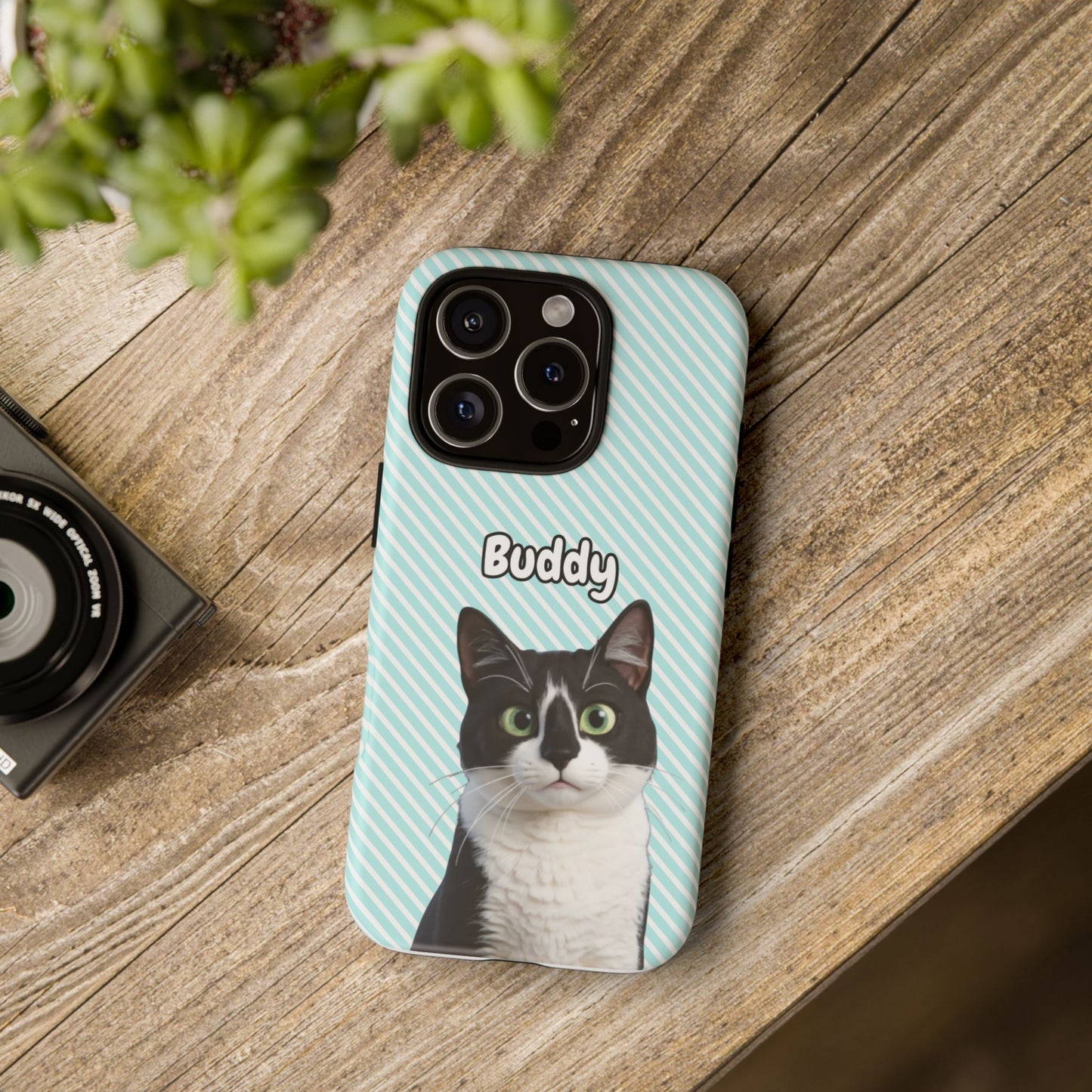 Custom Pet Tough iPhone Case – Teal Stripes