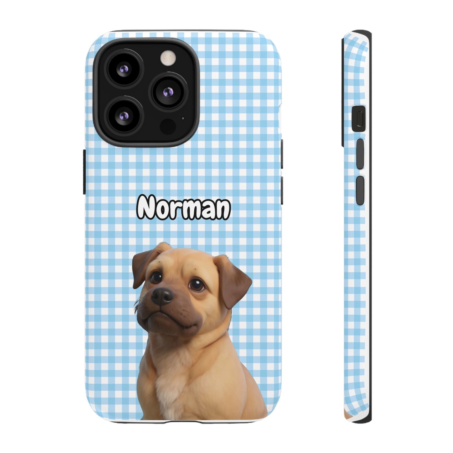 Custom Pet Portrait Tough iPhone Case - Blue Gingham