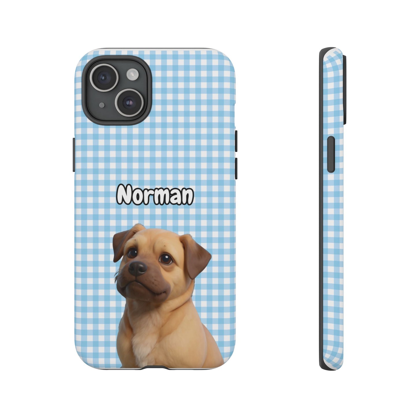 Custom Pet Portrait Tough iPhone Case - Blue Gingham