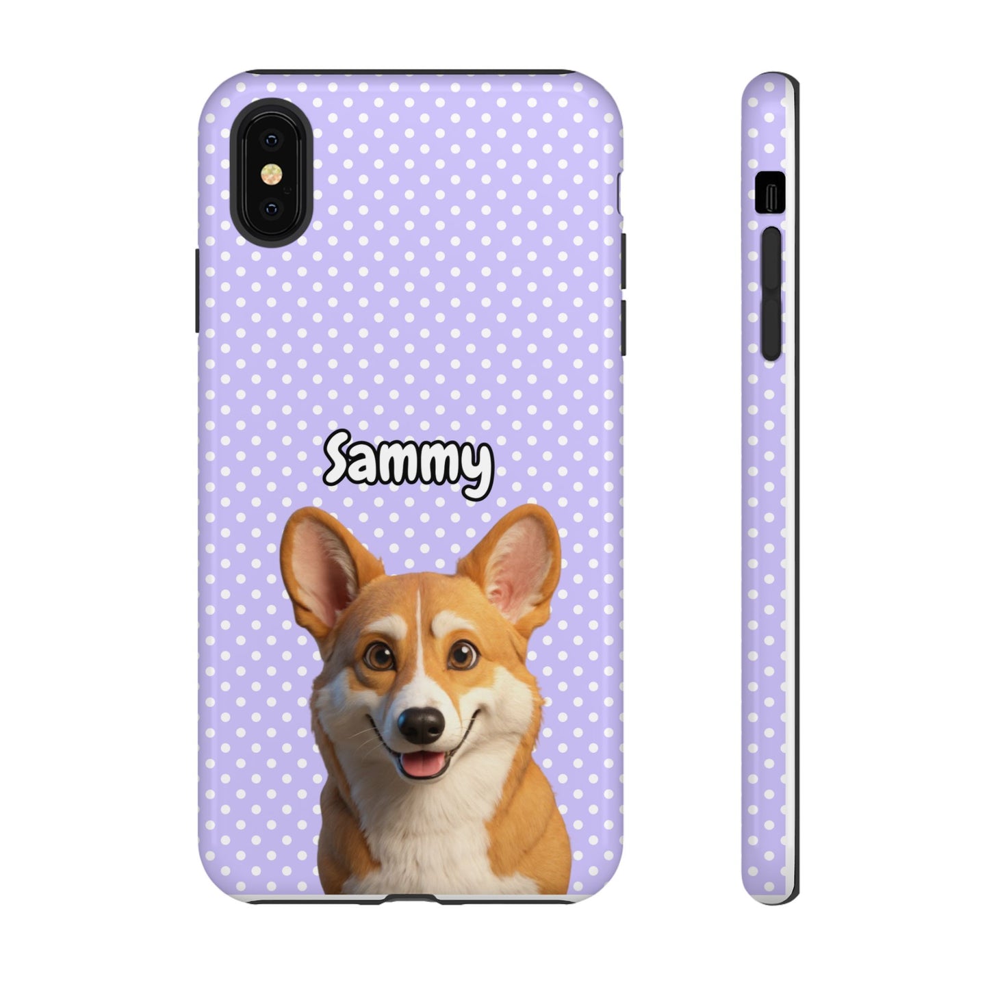 Custom Pet Tough iPhone Case – Purple Polka Dots
