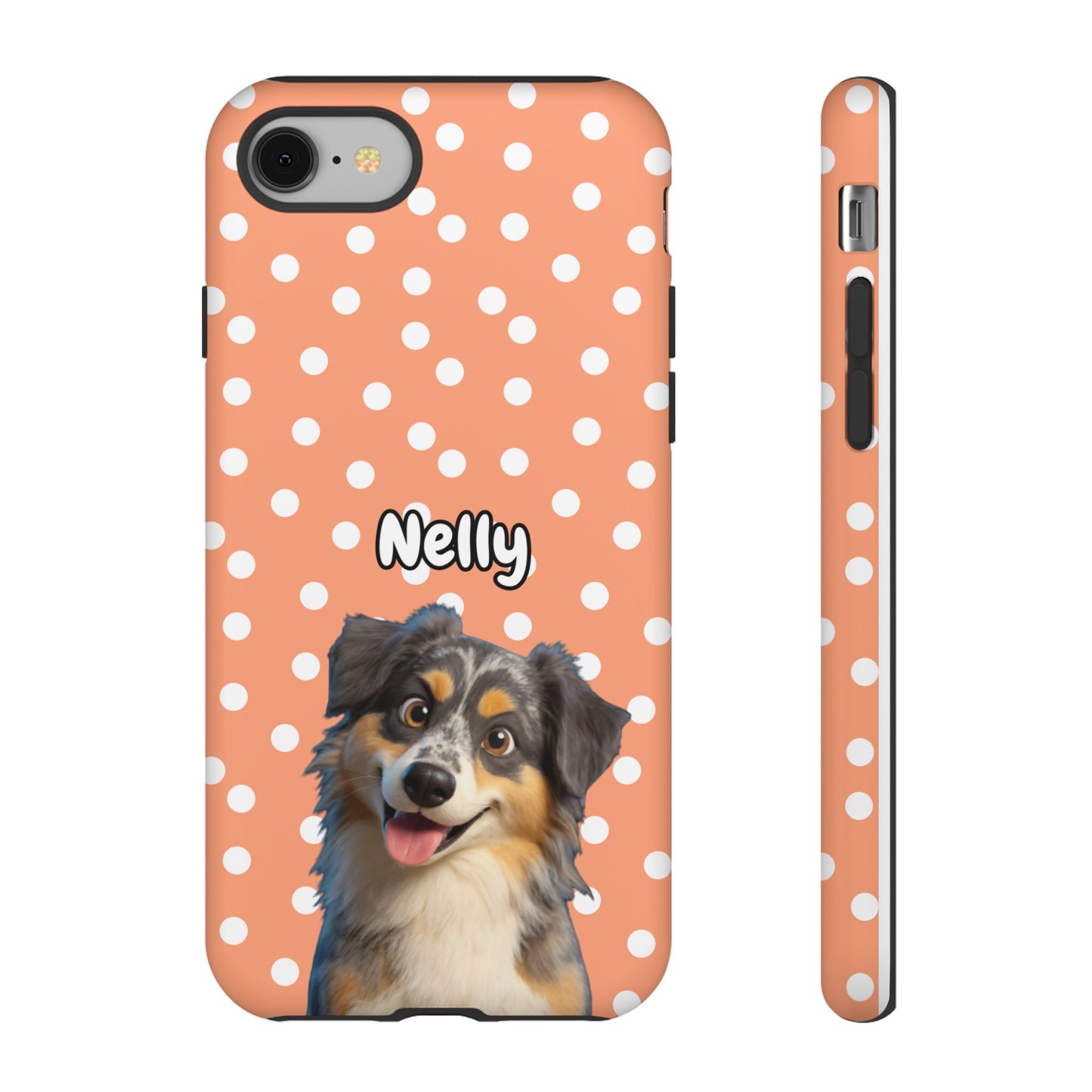 Custom Pet Portrait Tough iPhone Case - Orange Polka Dots
