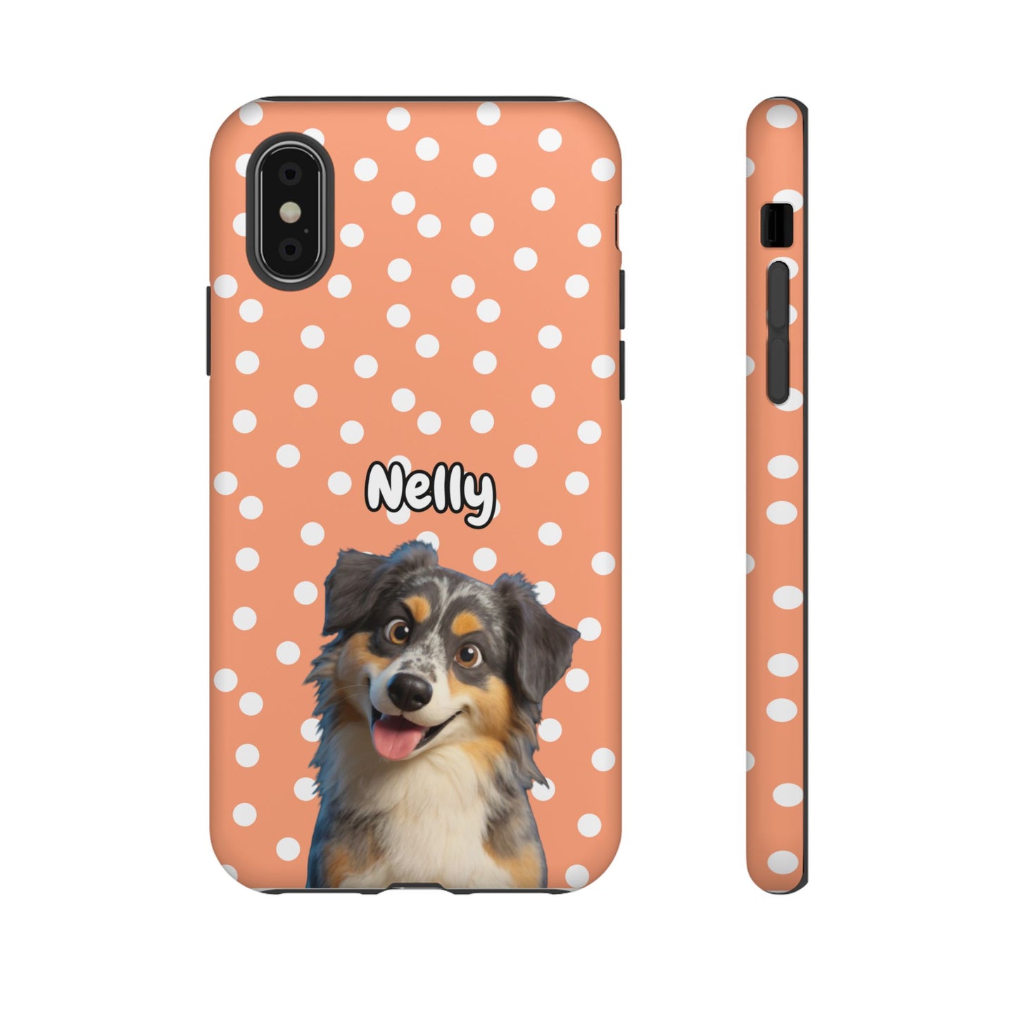 Custom Pet Portrait Tough iPhone Case - Orange Polka Dots