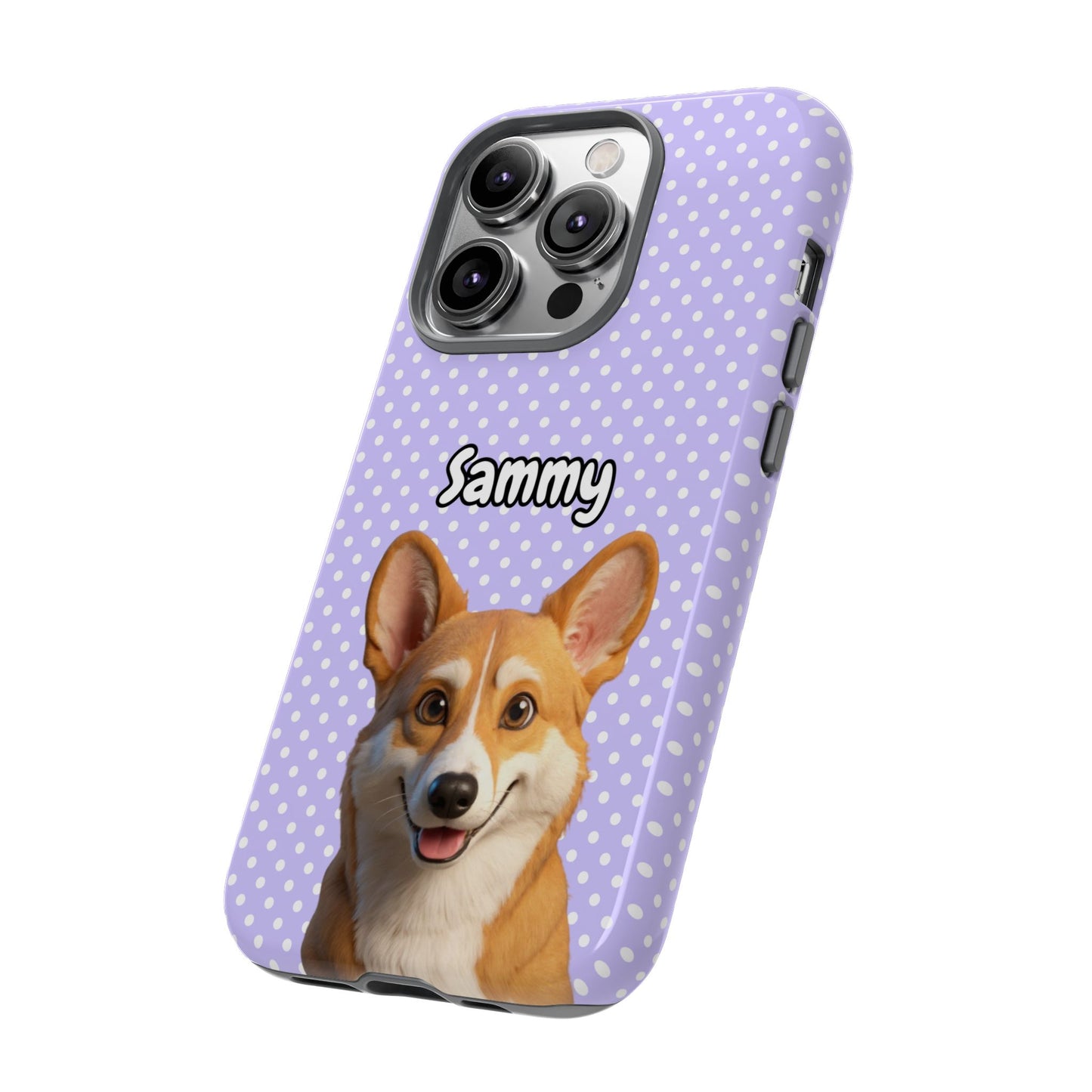 Custom Pet Tough iPhone Case – Purple Polka Dots