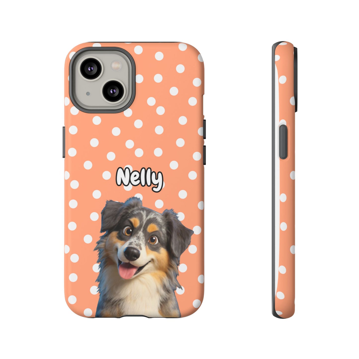 Custom Pet Portrait Tough iPhone Case - Orange Polka Dots