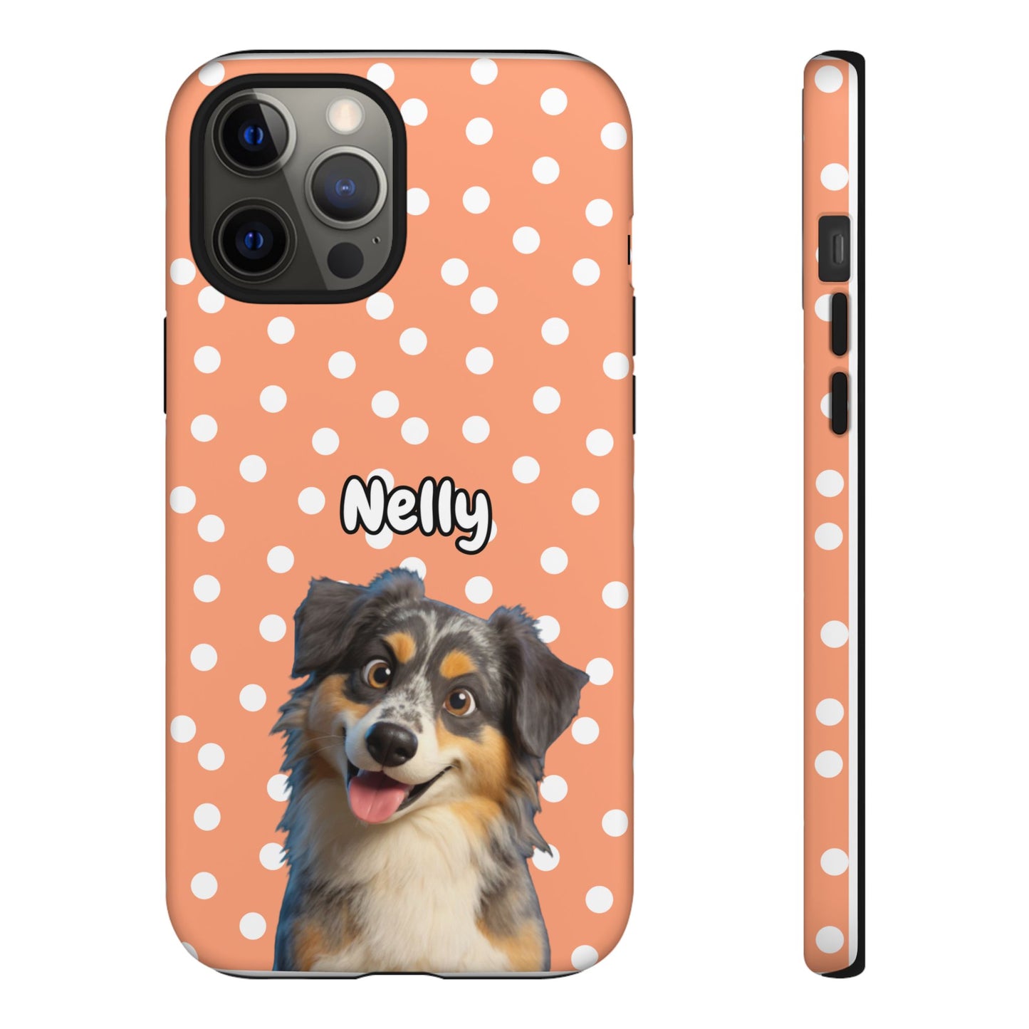 Custom Pet Portrait Tough iPhone Case - Orange Polka Dots