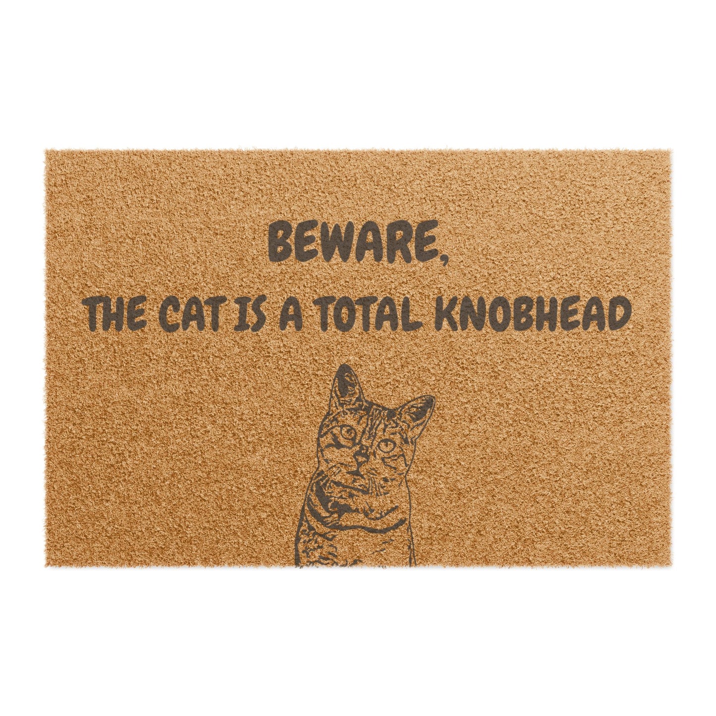 Funny Pet Doormat – “Beware, The Cat Is A Total Knobhead” Welcome Mat | Pet Lover Gift, Cat Owner Home Decor, Funny Housewarming Gift, Outdoor Entry Mat