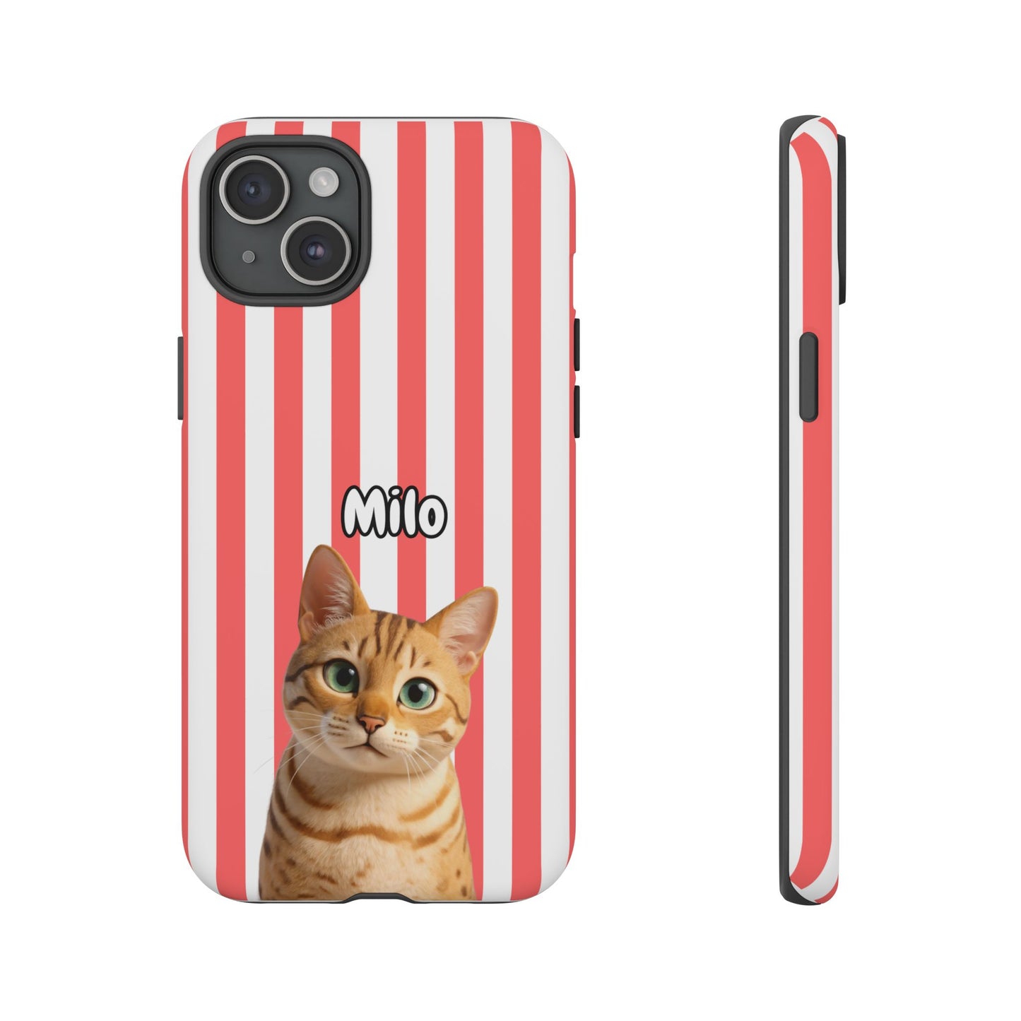Custom Pet Portrait Tough iPhone Case - Pink Stripes