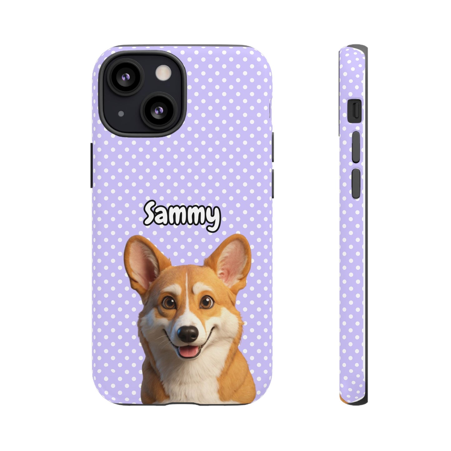 Custom Pet Tough iPhone Case – Purple Polka Dots