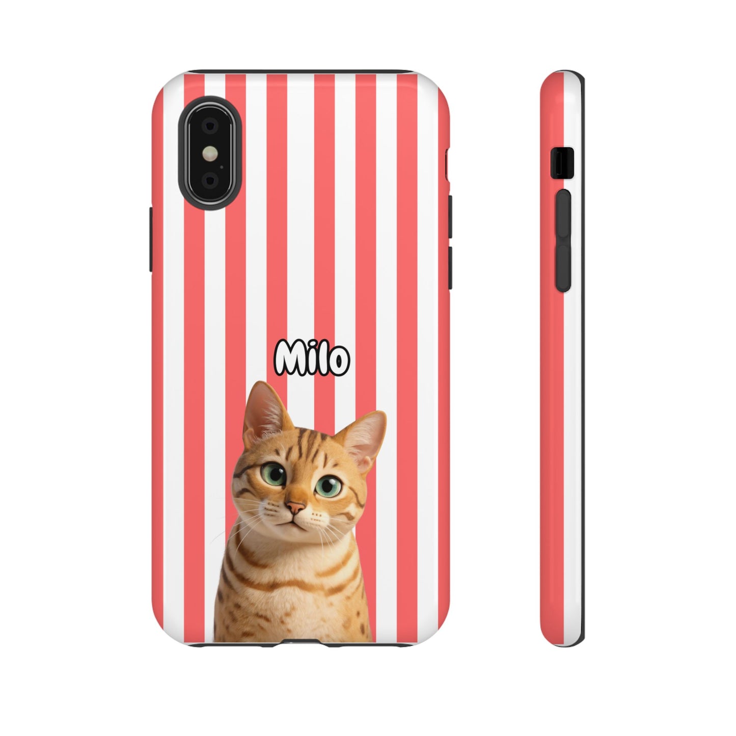 Custom Pet Portrait Tough iPhone Case - Pink Stripes