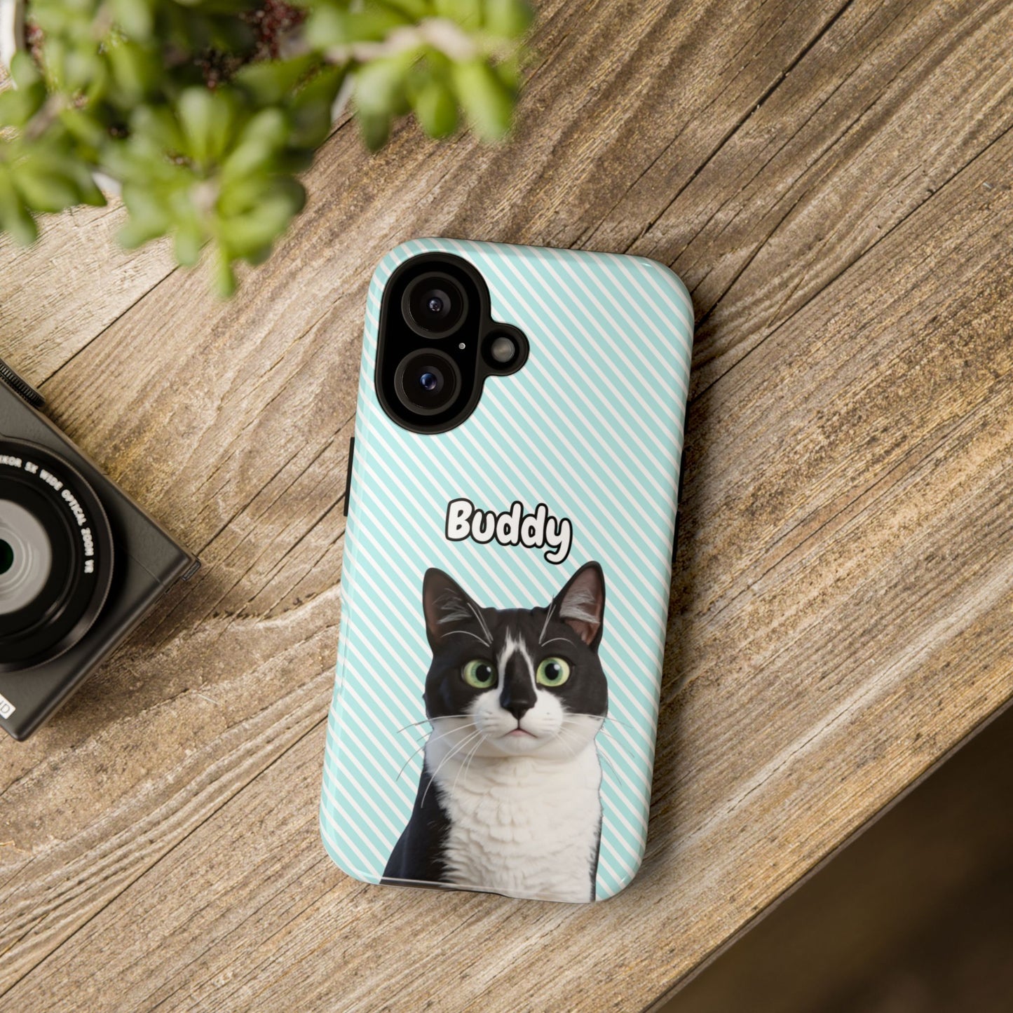 Custom Pet Tough iPhone Case – Teal Stripes