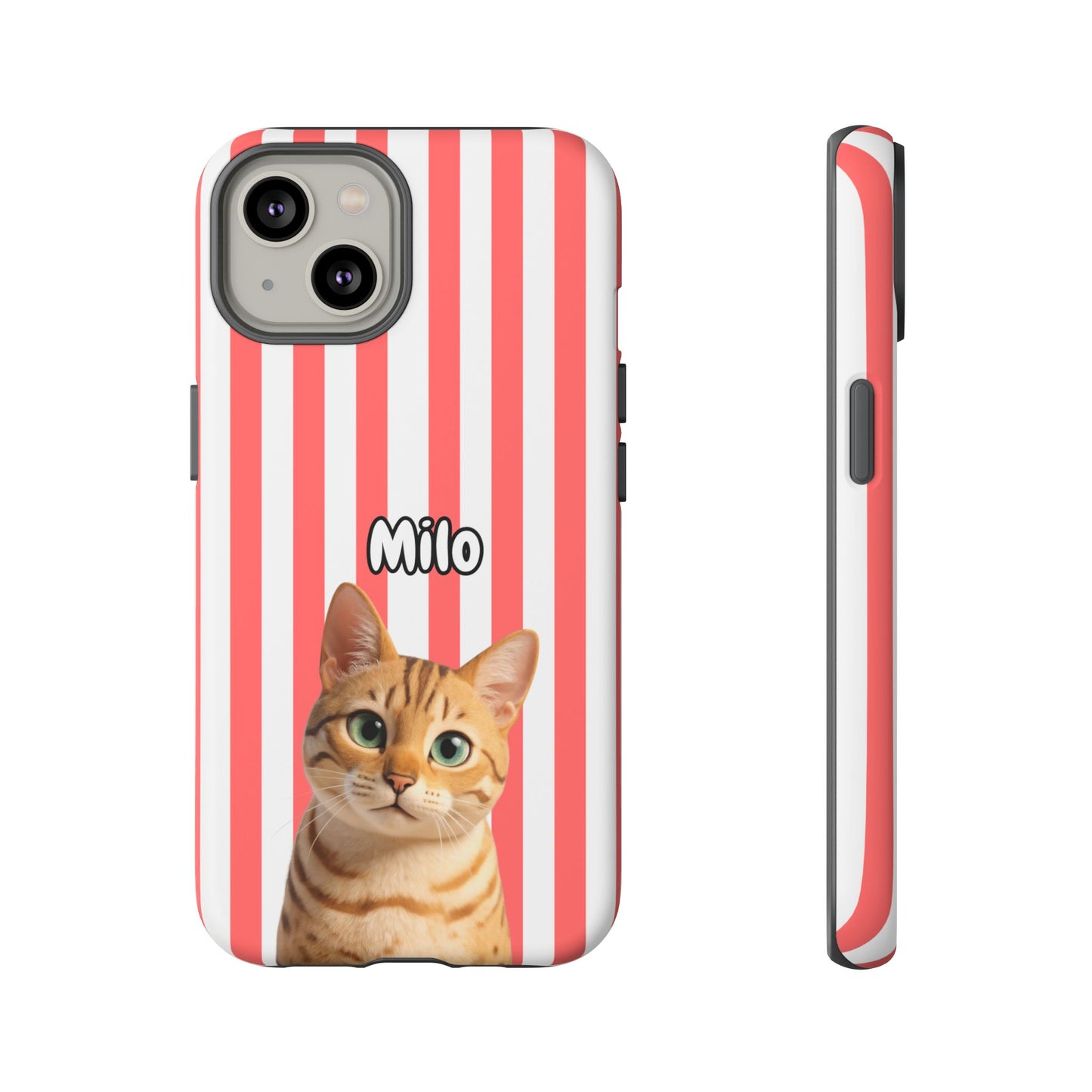 Custom Pet Portrait Tough iPhone Case - Pink Stripes