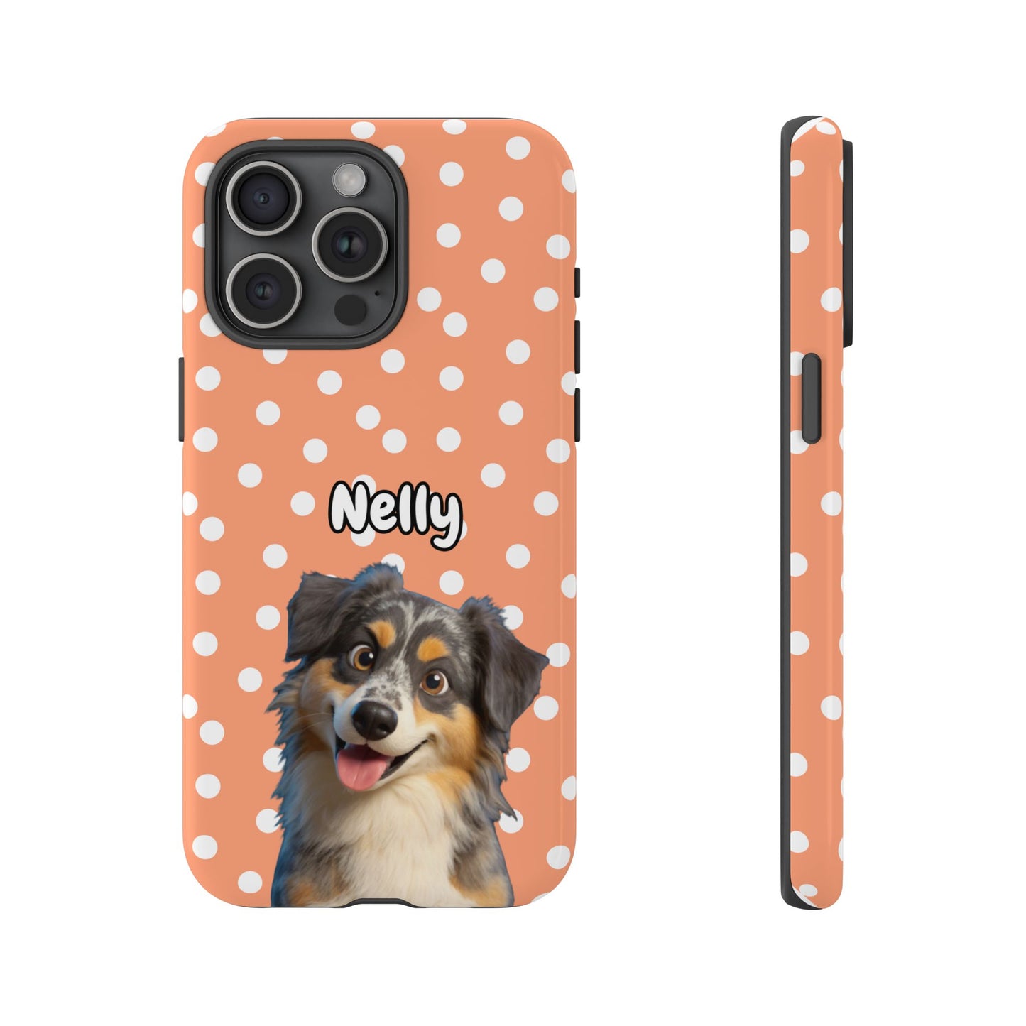 Custom Pet Portrait Tough iPhone Case - Orange Polka Dots