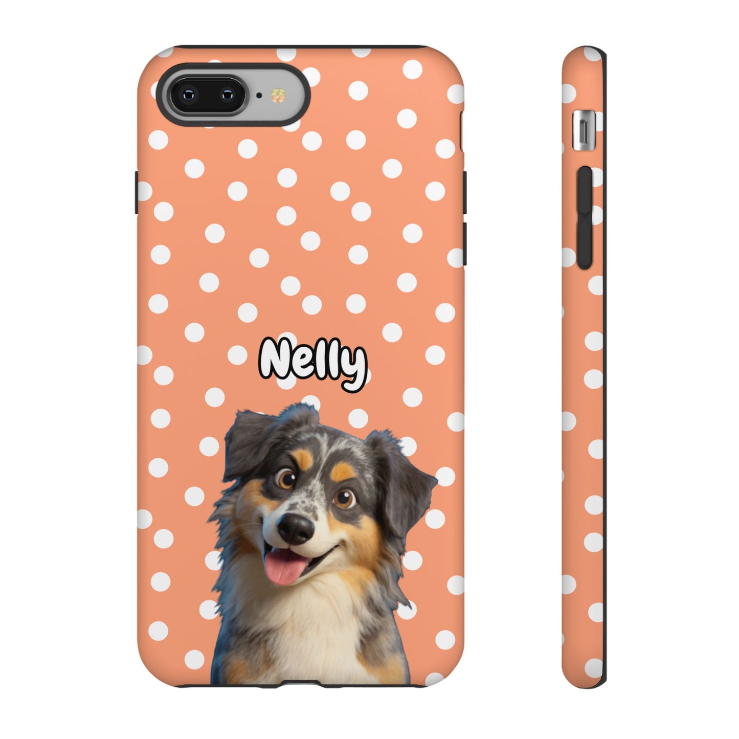 Custom Pet Portrait Tough iPhone Case - Orange Polka Dots