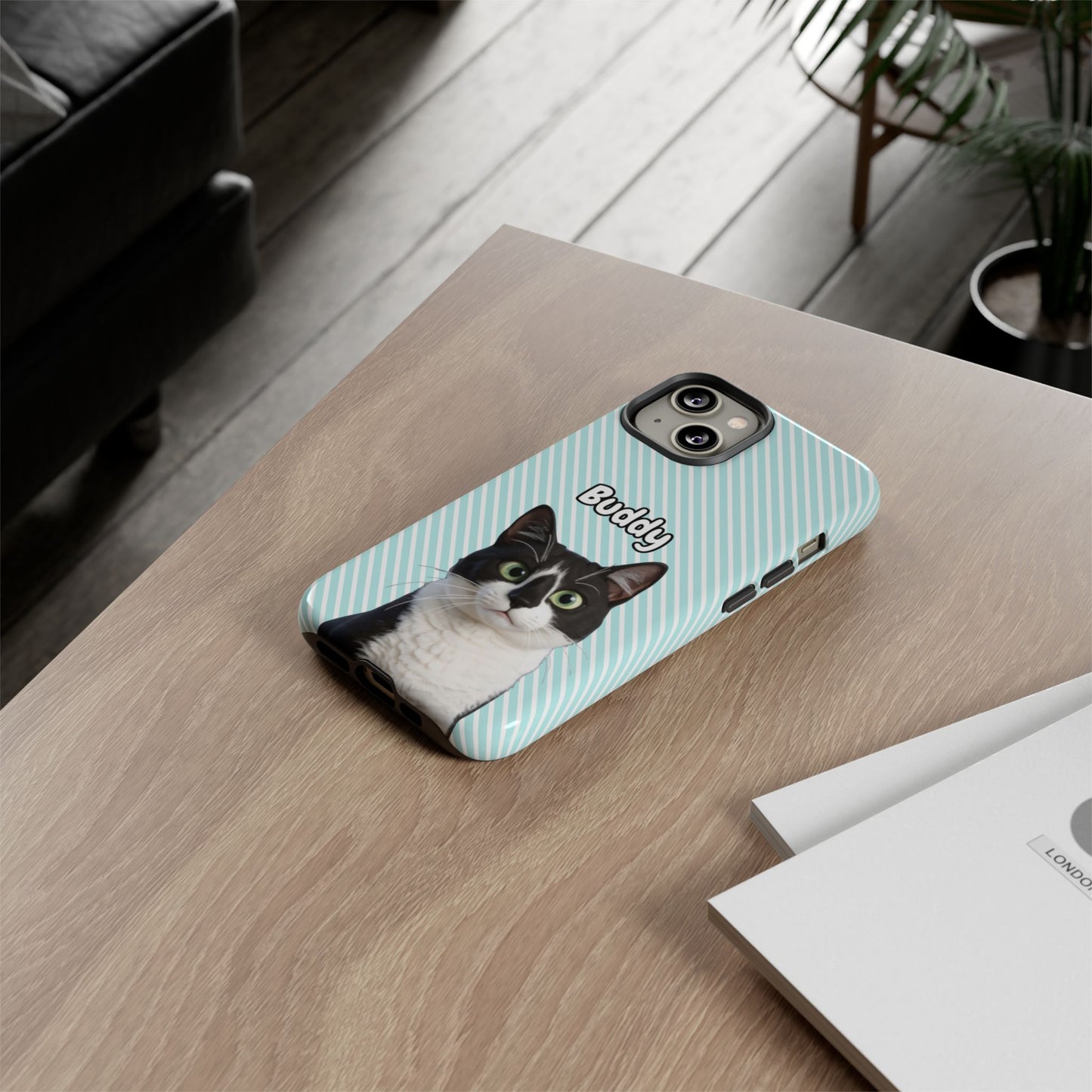 Custom Pet Tough iPhone Case – Teal Stripes