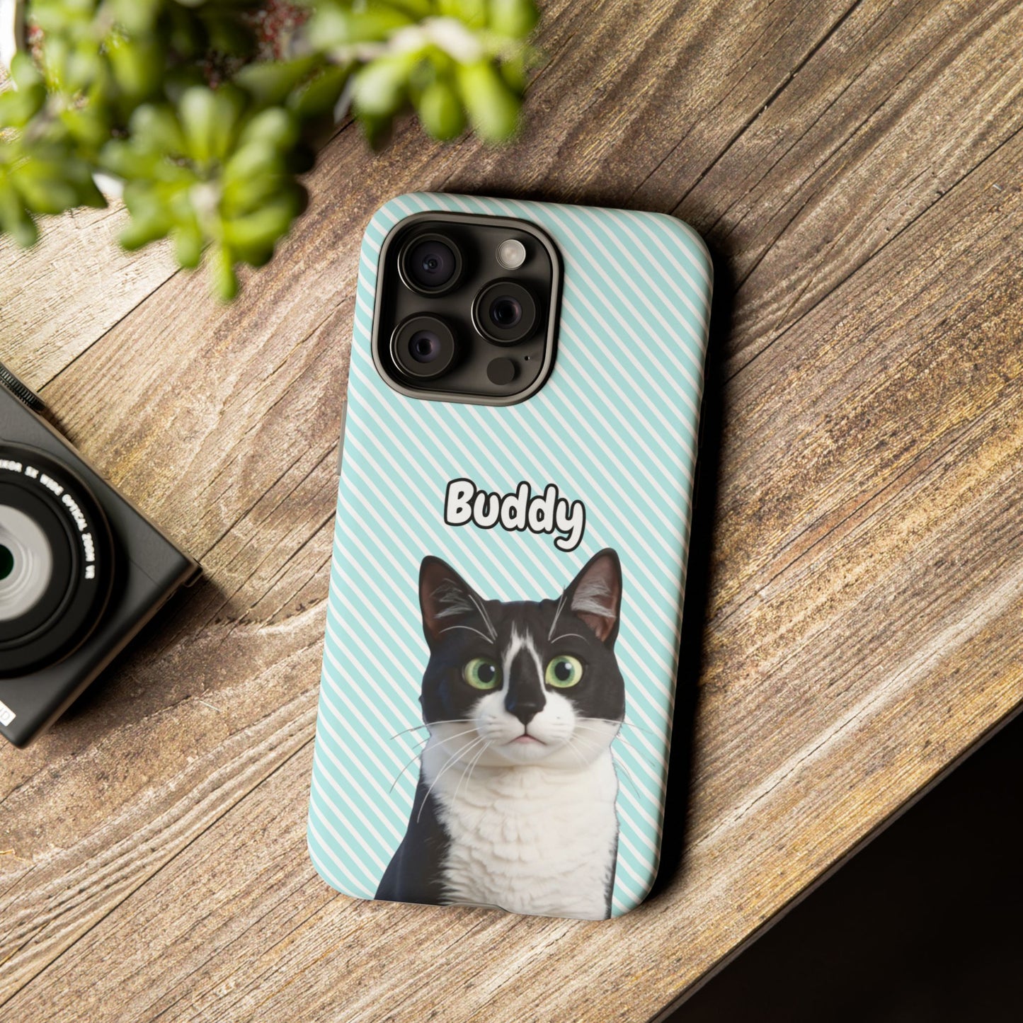 Custom Pet Tough iPhone Case – Teal Stripes