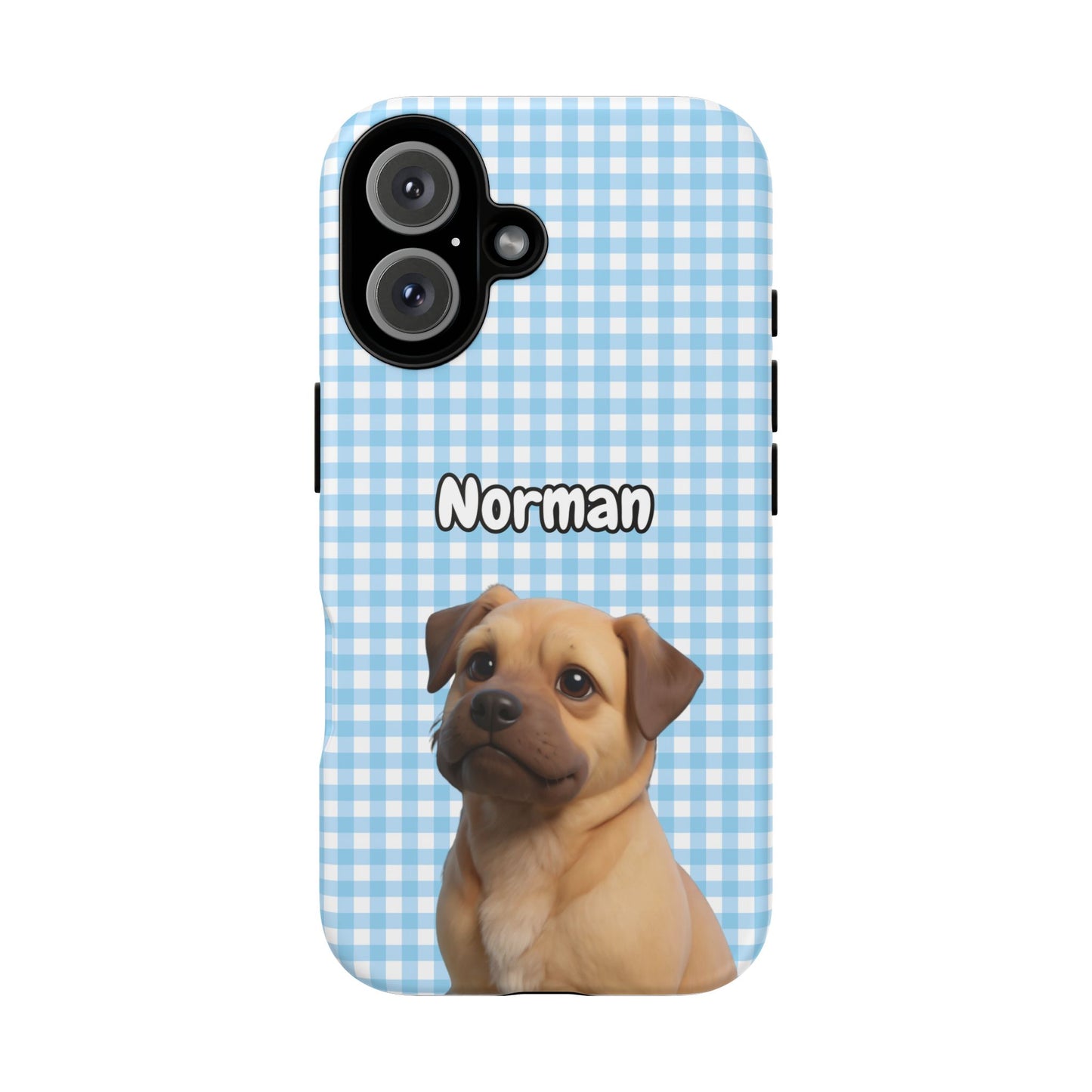 Custom Pet Portrait Tough iPhone Case - Blue Gingham