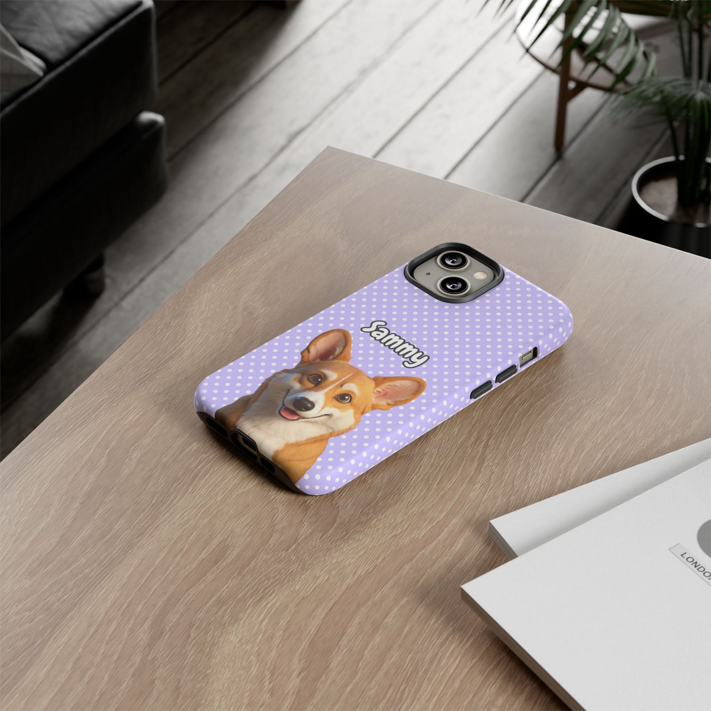 Custom Pet Tough iPhone Case – Purple Polka Dots