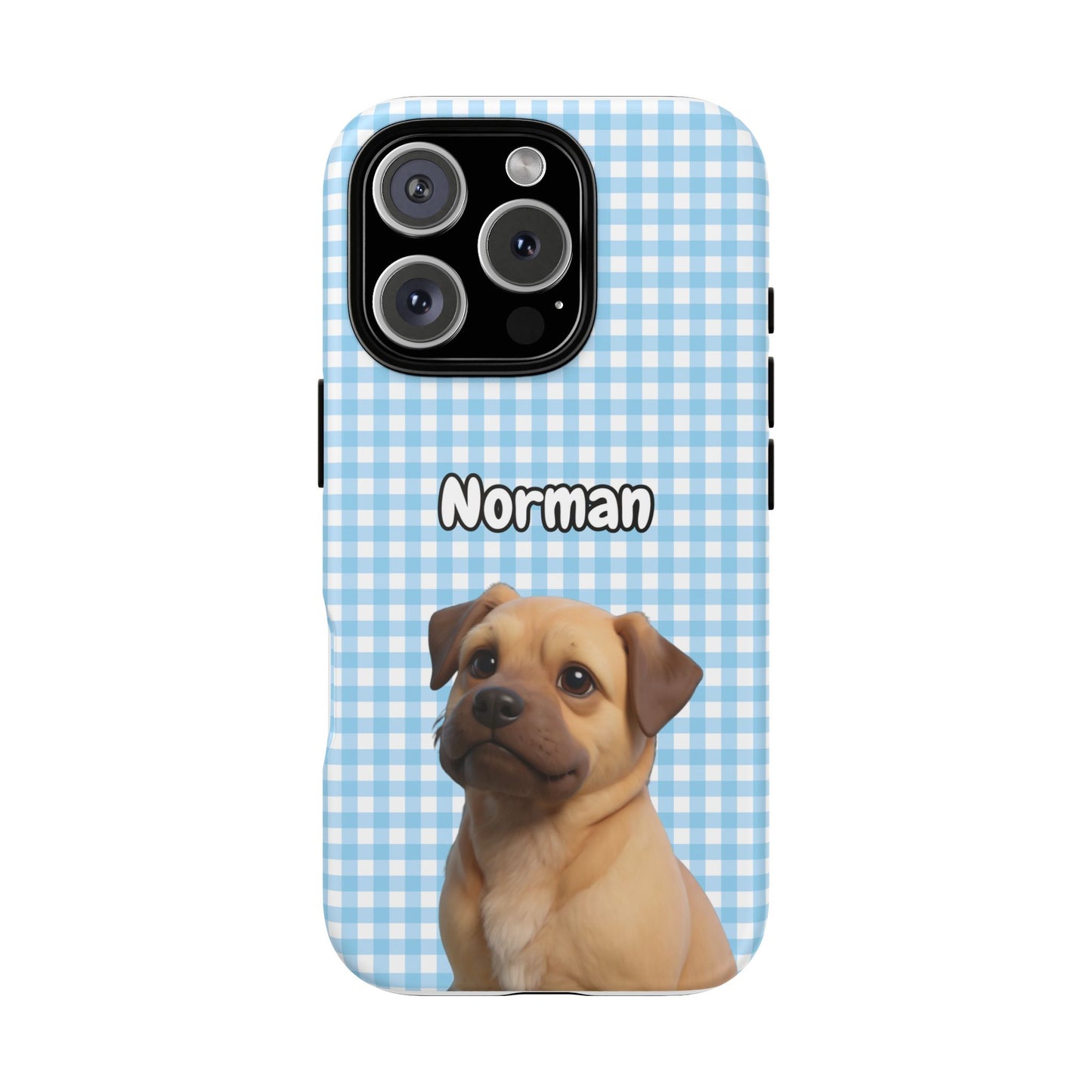 Custom Pet Portrait Tough iPhone Case - Blue Gingham