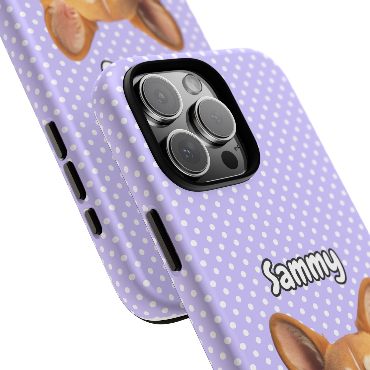 Custom Pet Tough iPhone Case – Purple Polka Dots