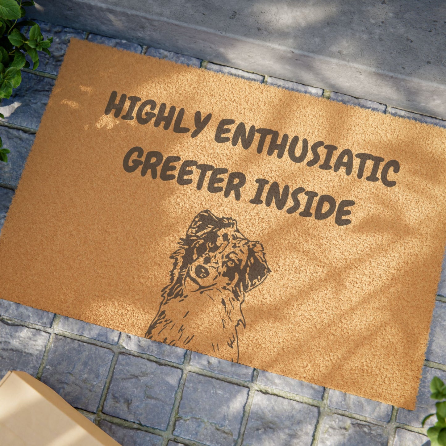 Funny Pet Doormat – “Highly Enthusiastic Greeter Inside” Welcome Mat | Pet Lover Gift, Dog Owner Home Decor, Funny Housewarming Gift, Outdoor Entry Mat